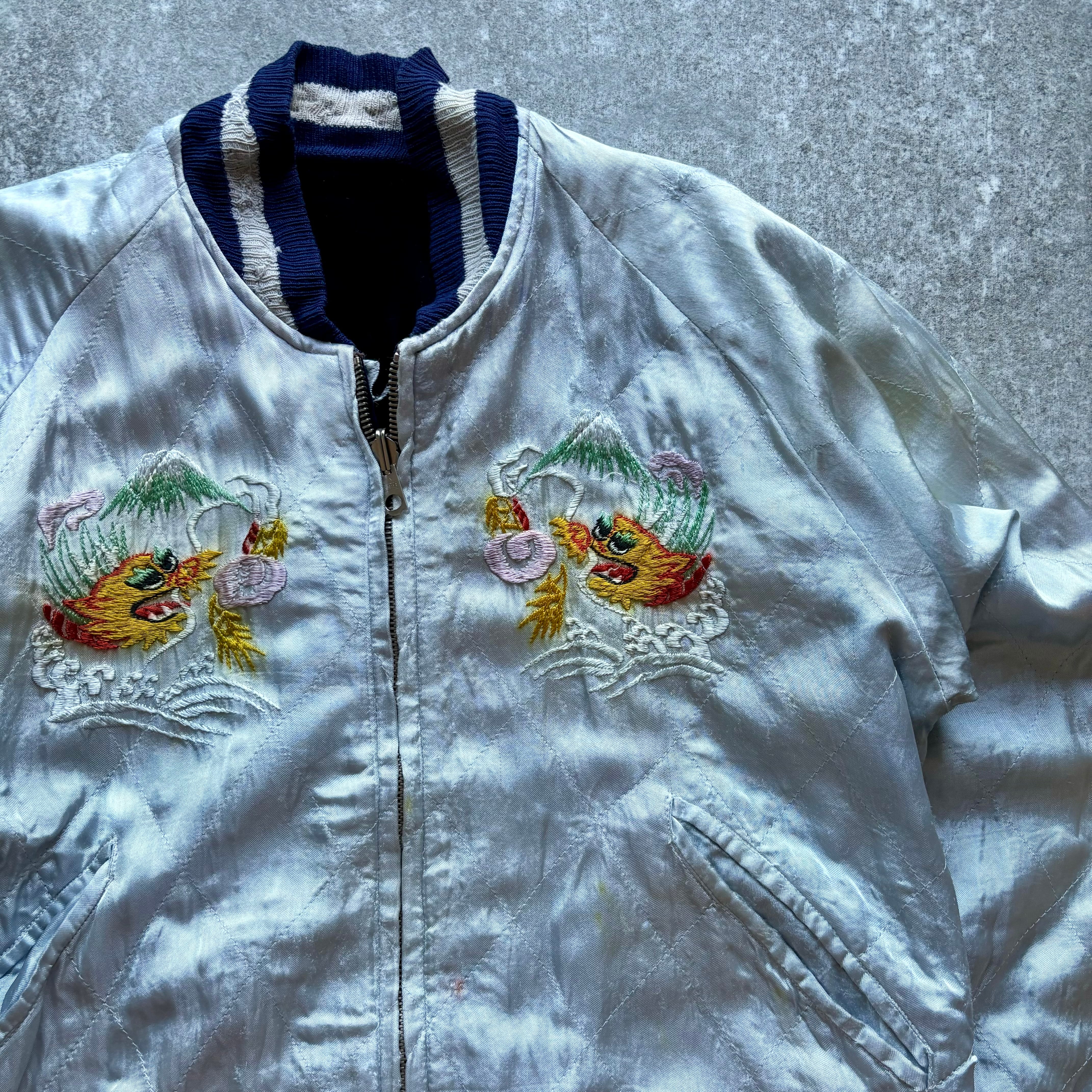 50s souvenir jacket 別珍 スカジャン 昇龍 navy white | Pay ID
