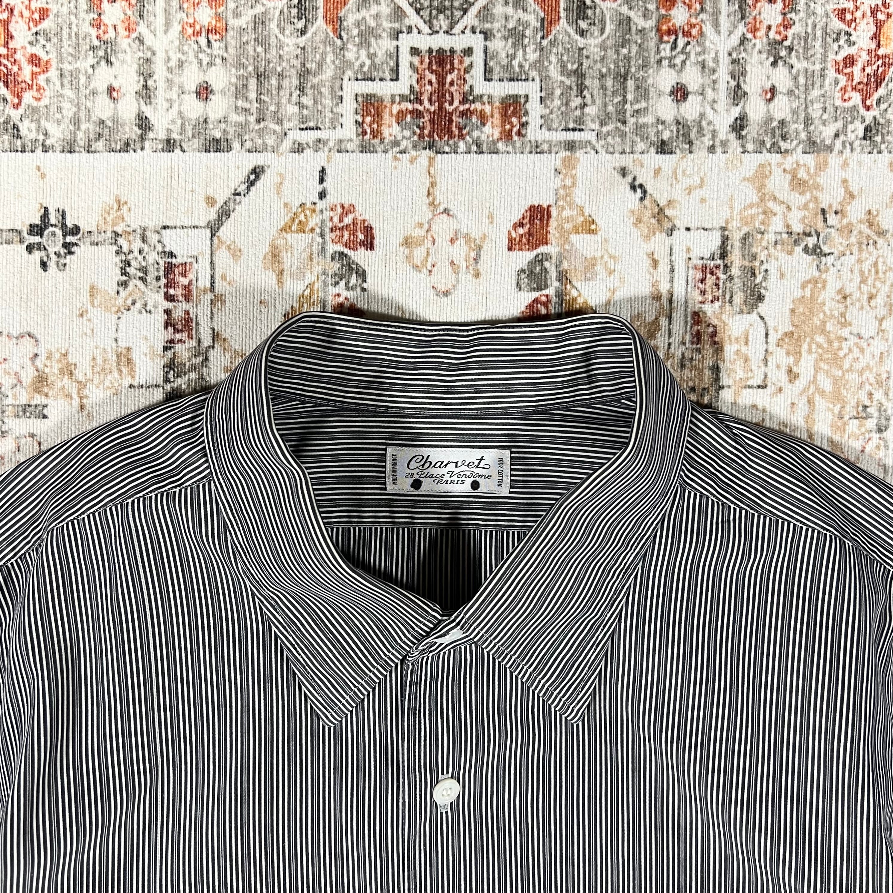 Charvet Personal Order Stripe Shirt シャルべ コットン 綿 ブラック