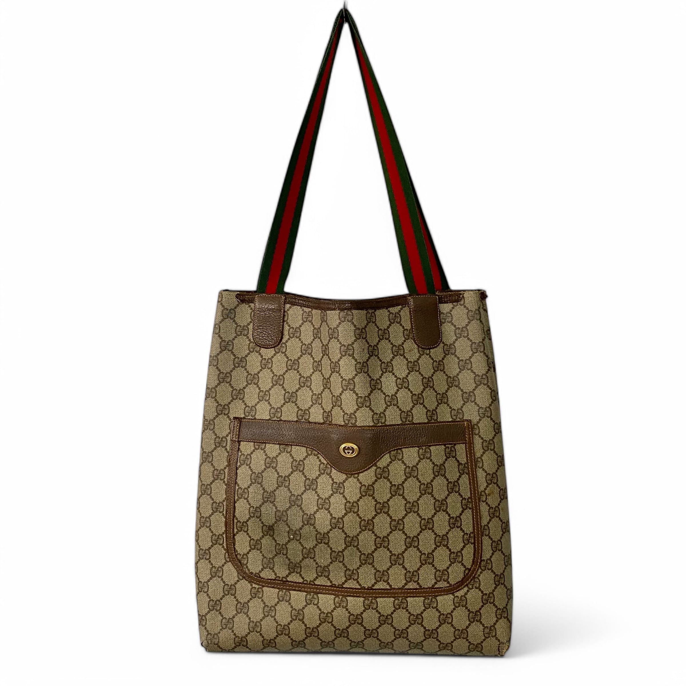 Vintage Old GUCCI GG Supreme Tote Bag Web Line / ヴィンテージ