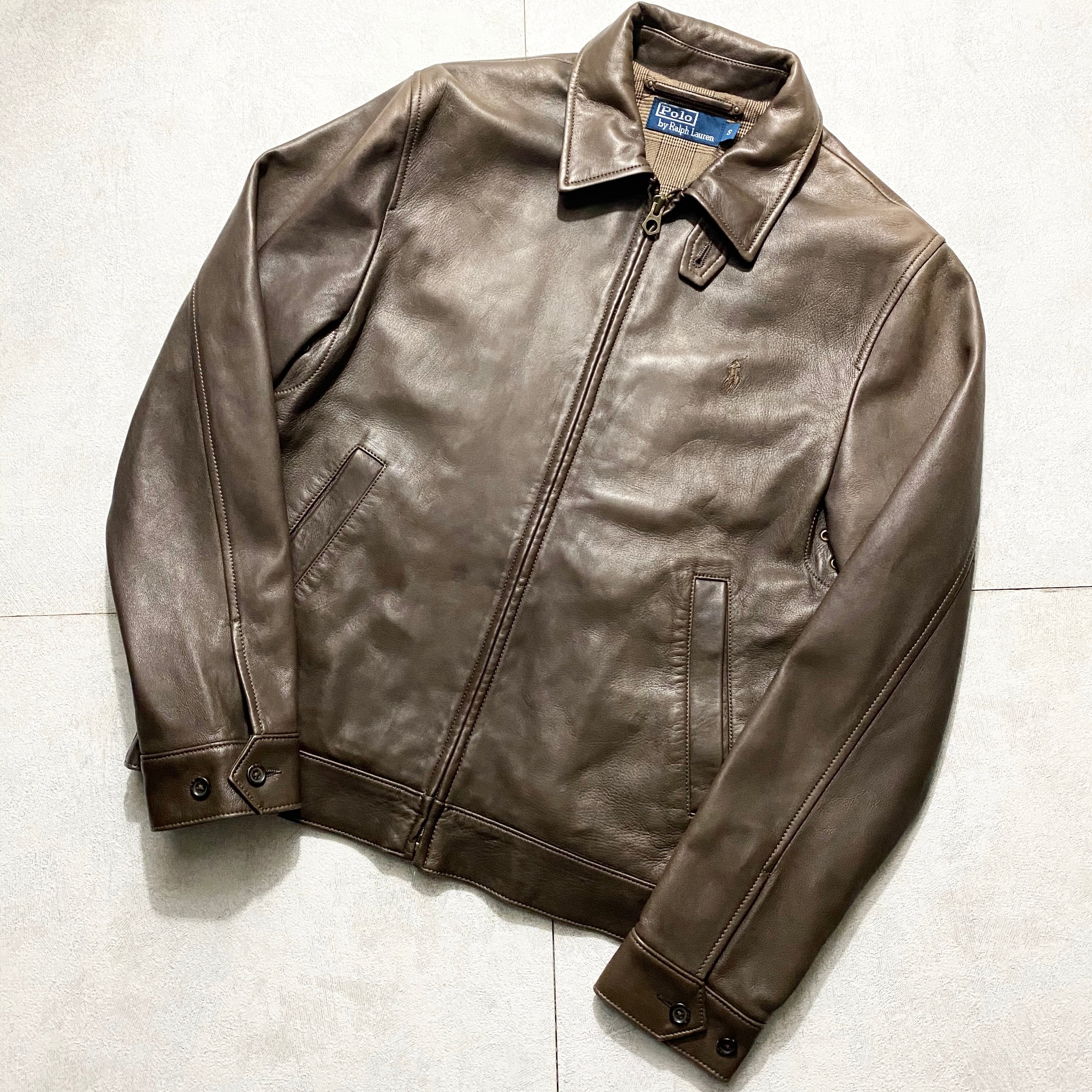 POLO by RALPH LAUREN brown leather drizzler jacket | NOIR ONLINE