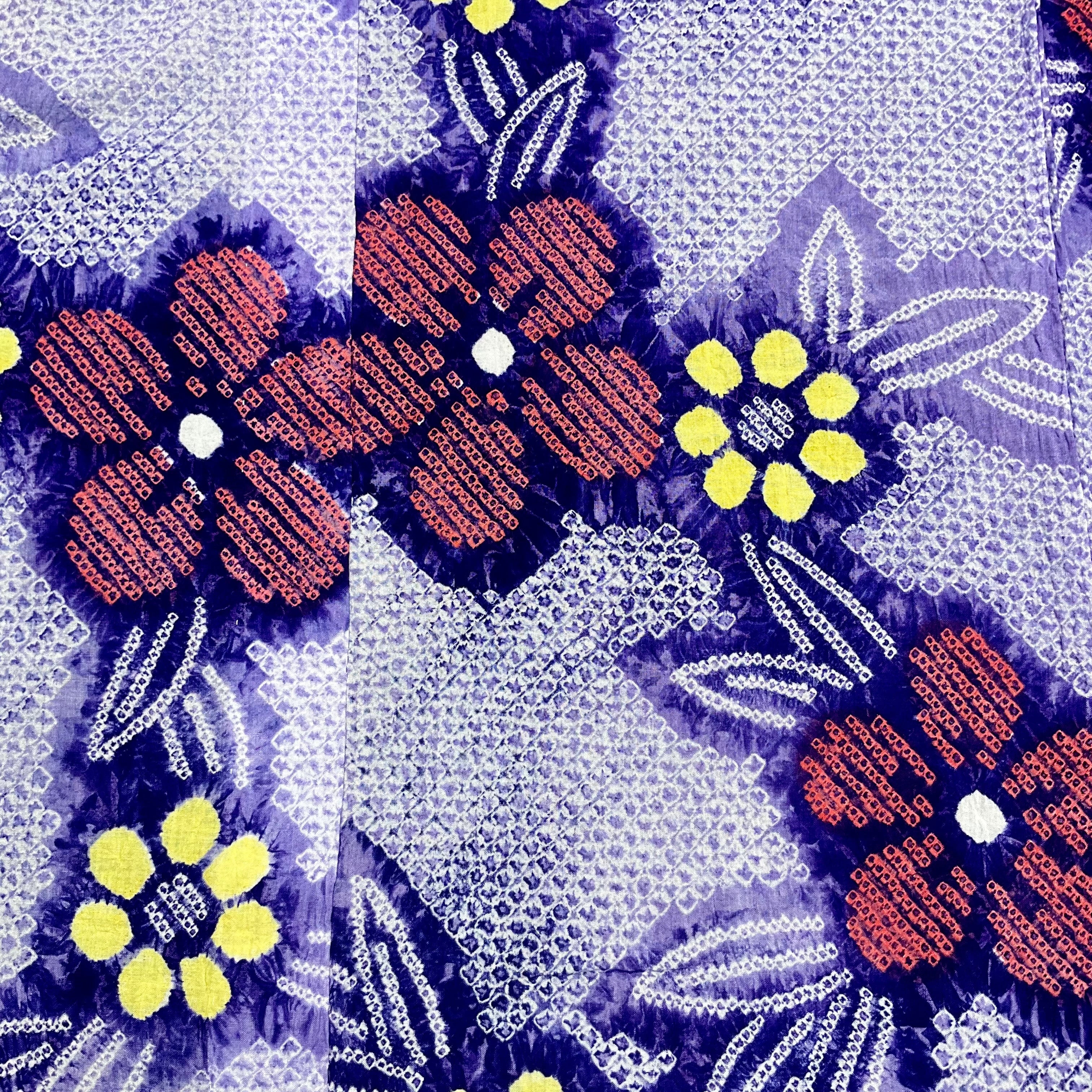 藤色の花園＊有松鳴海絞り浴衣 花 紫 赤 黄 A689 | kimono tento
