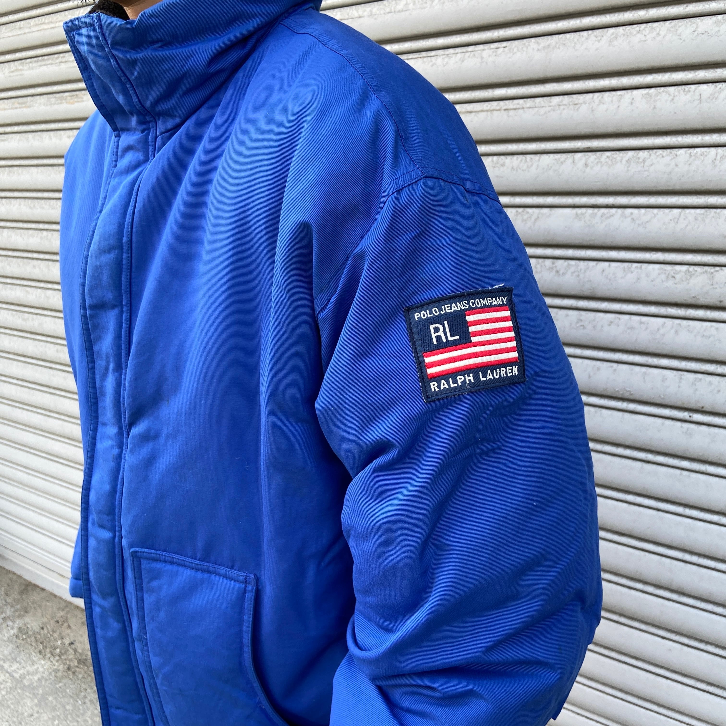 90s POLOJEANS ラルフローレン ダウンジャケット 星条旗 青 L相当