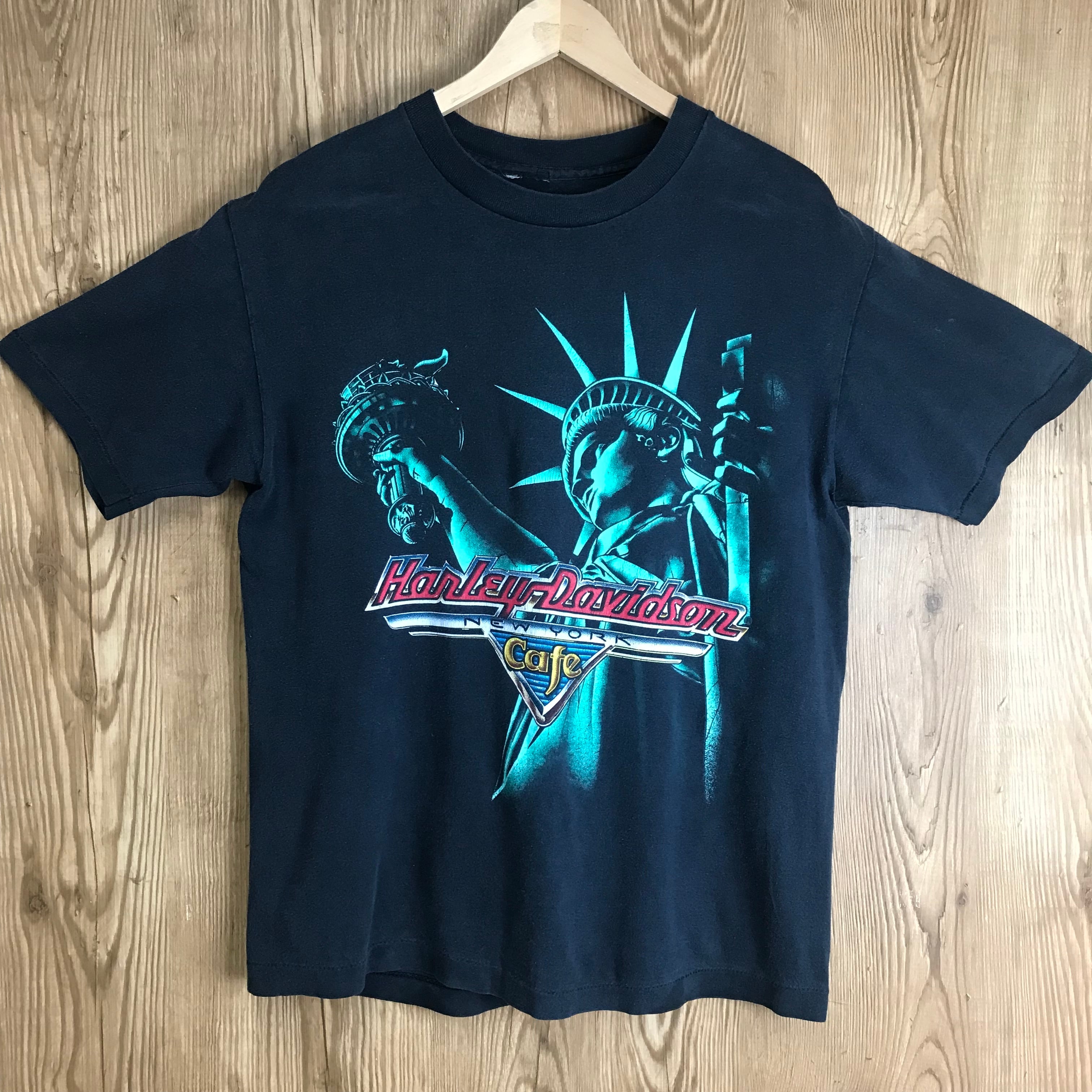 90s VINTAGE HARLEY DAVIDSON NEW YORK CAFE 自由の女神 半袖 T-sh T