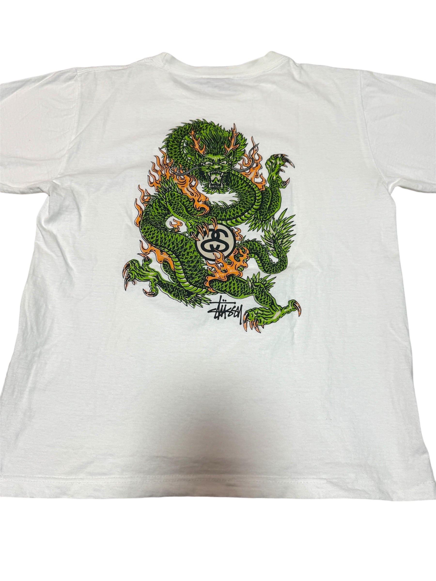 90s STUSSY Tシャツ ドラゴン 龍 Mサイズ 神龍 SSロゴ ホワイト MADE