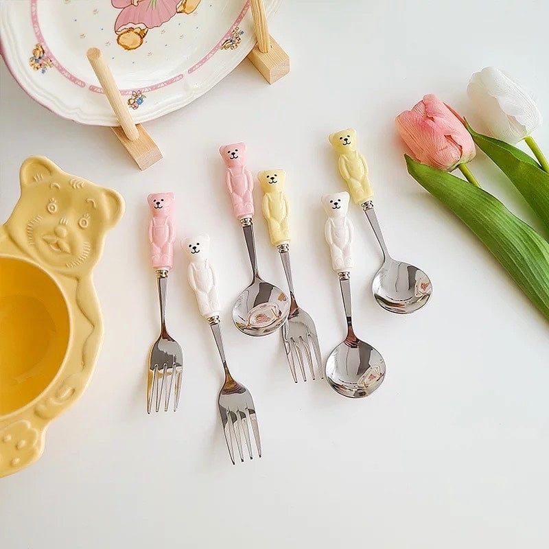 くまちゃんカラフルカトラリー 3色 Bear cutlery スプーン フォーク