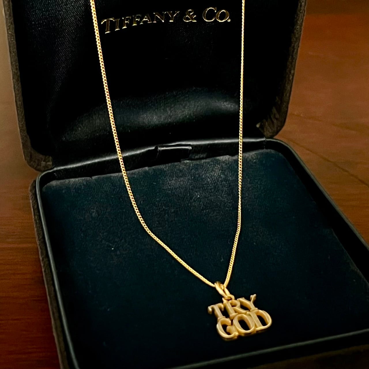 VINTAGE TIFFANY & CO. TRY GOD 14K Gold Charm Necklace