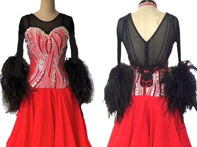 社交ダンススタンダードドレス】 【商品番号 2346 -R】（Red & Black