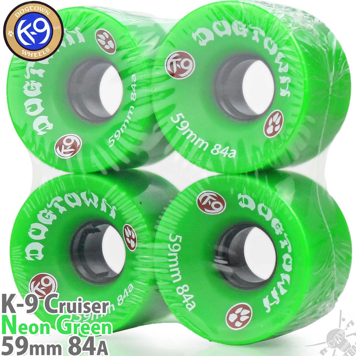 スケボーウィール 59mm 84A Dogtown K-9 Cruiser Wheels Neon Green