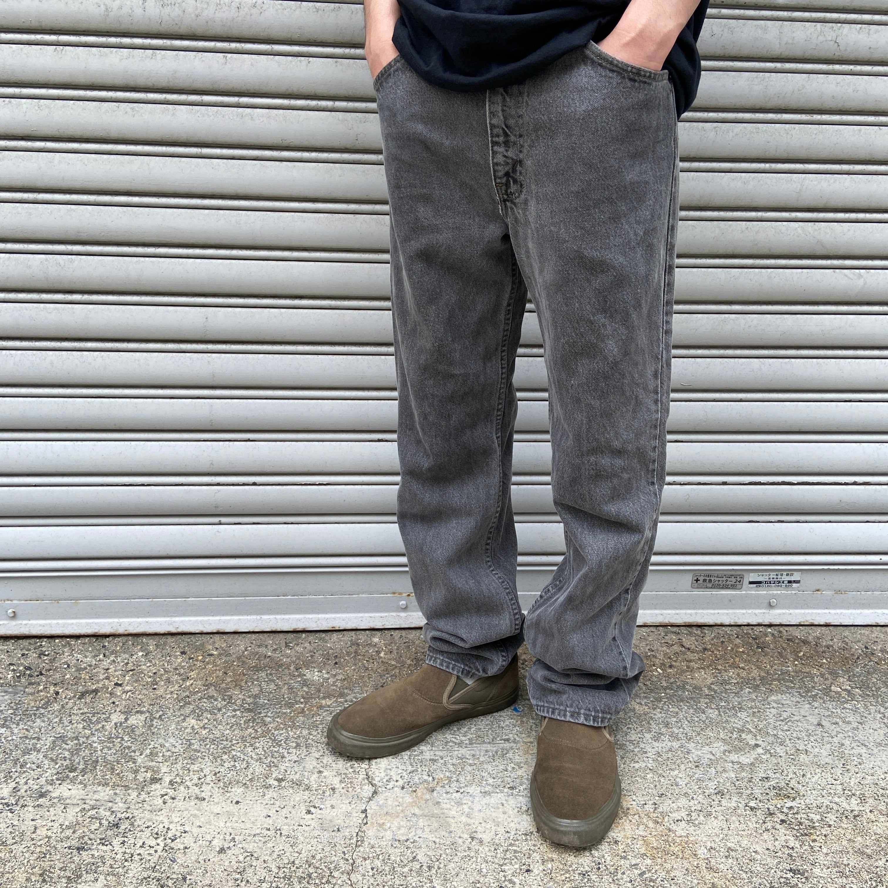 送料無料 90s USA製 Levi's 505 先染めブラックデニムパンツ W33L30