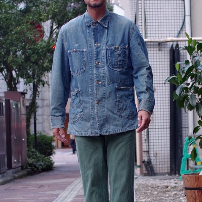 1950s Vintage Lee 91-J Denim Railroad Jacket / ロングL リー デニム