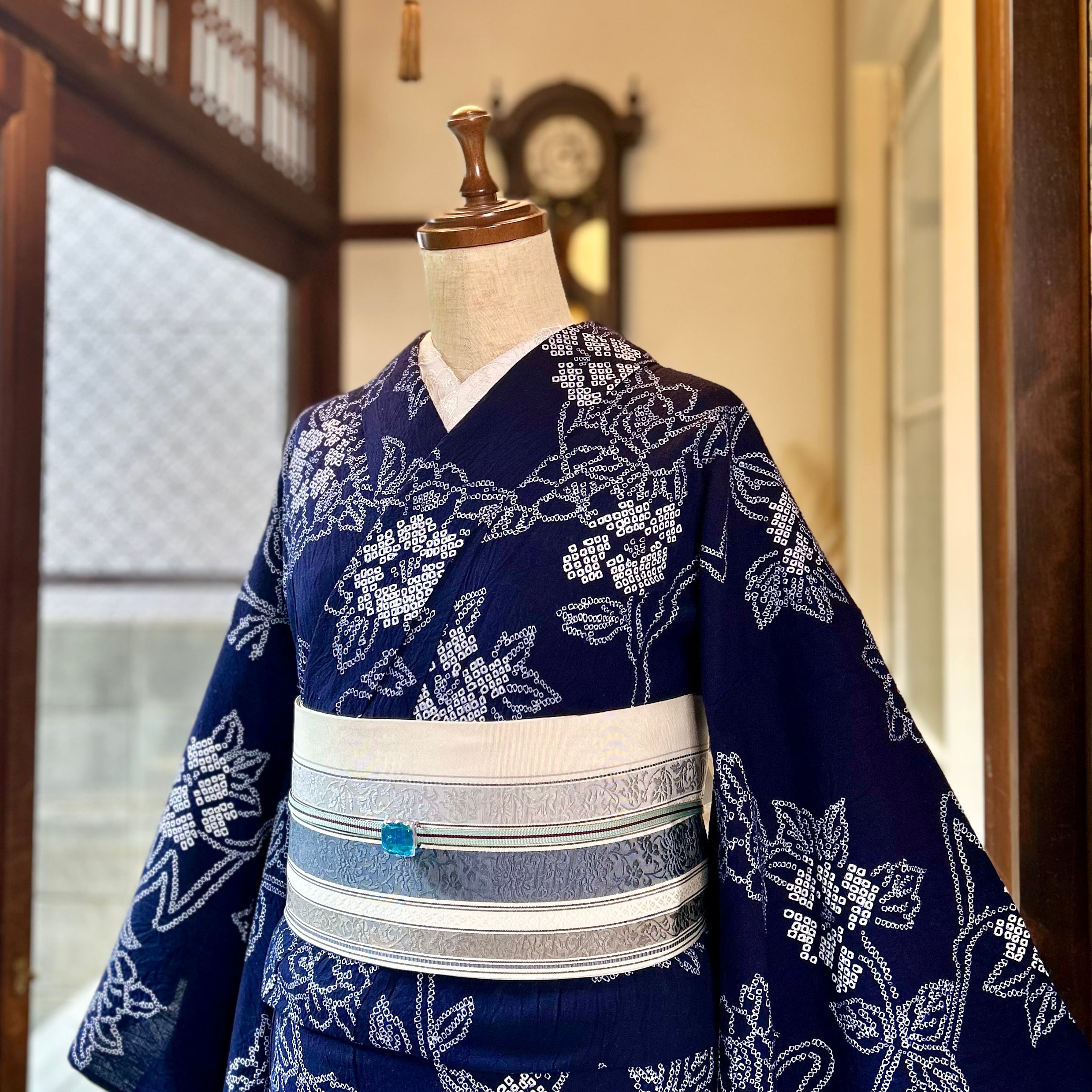 long＊咲きこぼれる花＊有松鳴海絞り浴衣 花 藍色 A698 | kimono tento