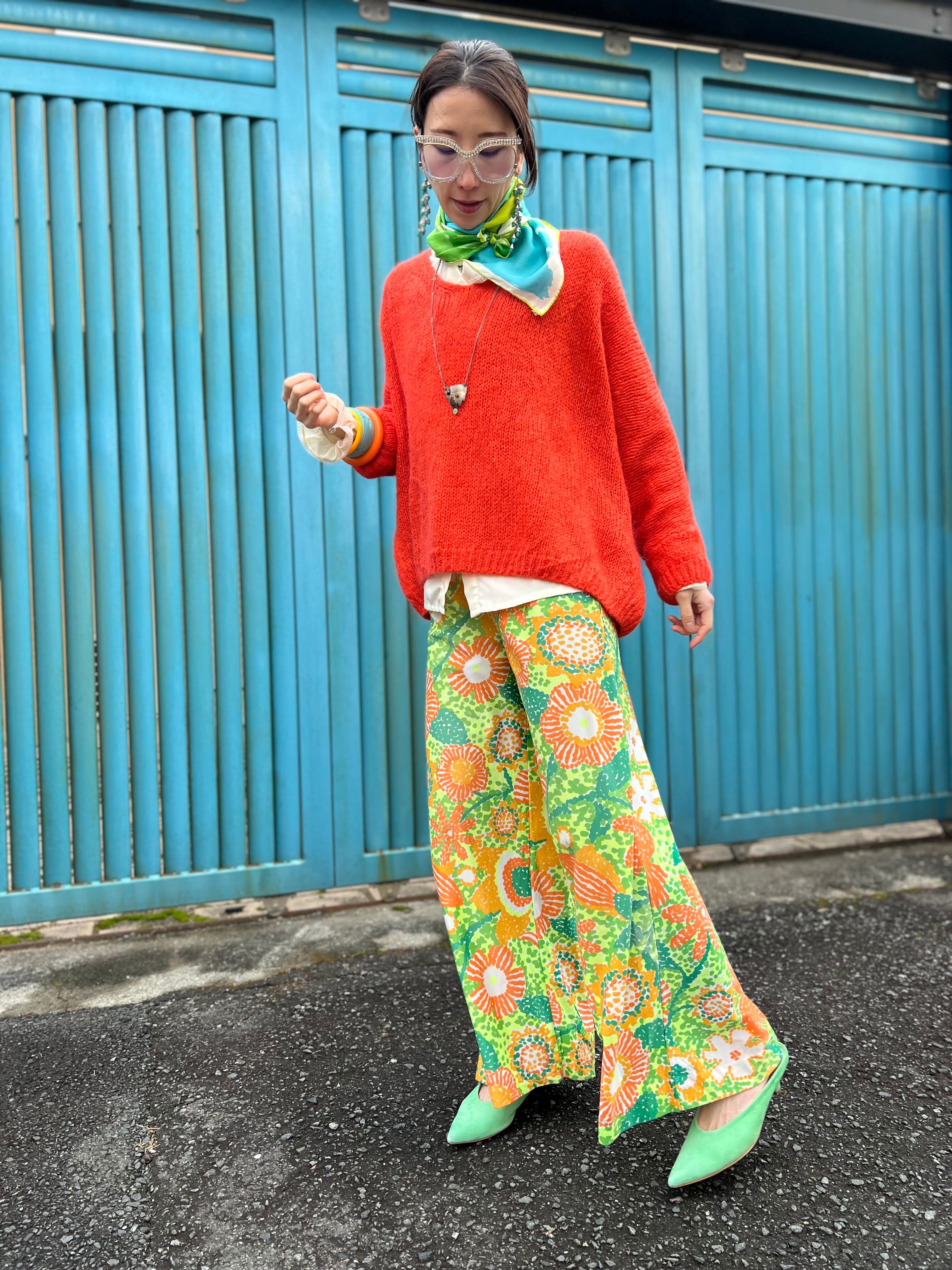 60s-70s floral × bird pants ( ヴィンテージ 花柄 パンツ ) | Riyad