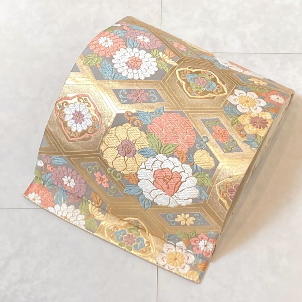 唐織り 華紋 亀甲 花柄 袋帯 正絹 金糸 ゴールド 610 | kimono Re:和
