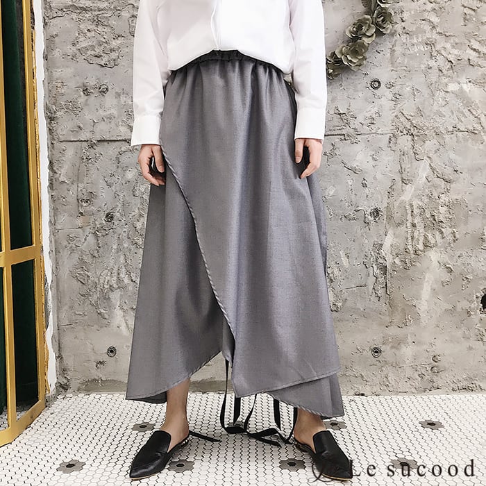 Le sucood】btm045 リボンコード付き アシメ ラップスカート メンズ