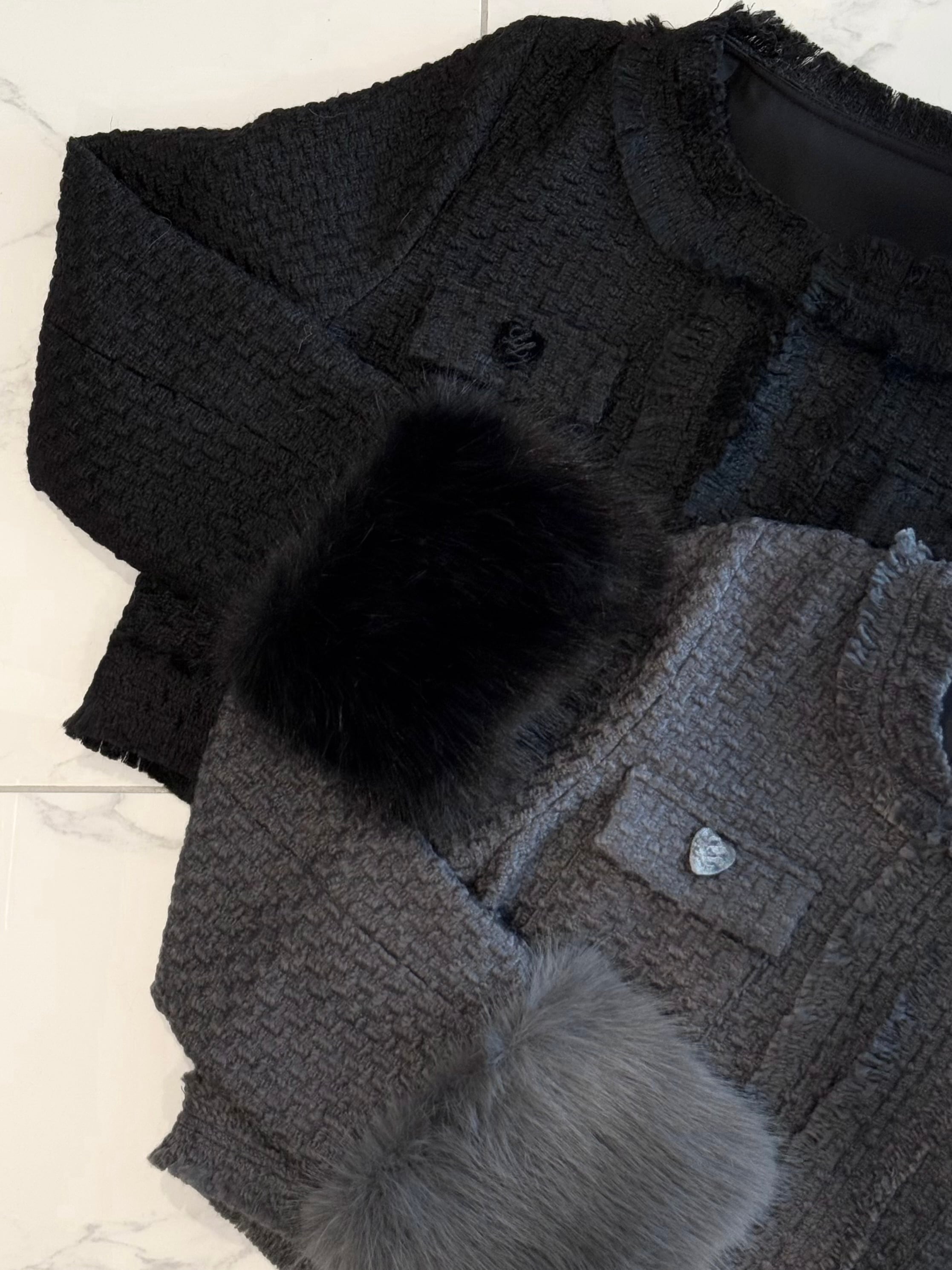 Lumignon original ♥ tweed fur snow jacket【ブラック】 | Lumignon