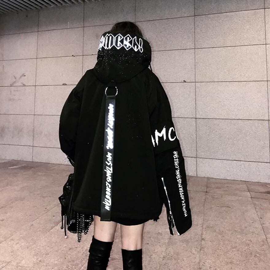 ジャケット ユニセックス フェイクファー 反射フード ストラップ