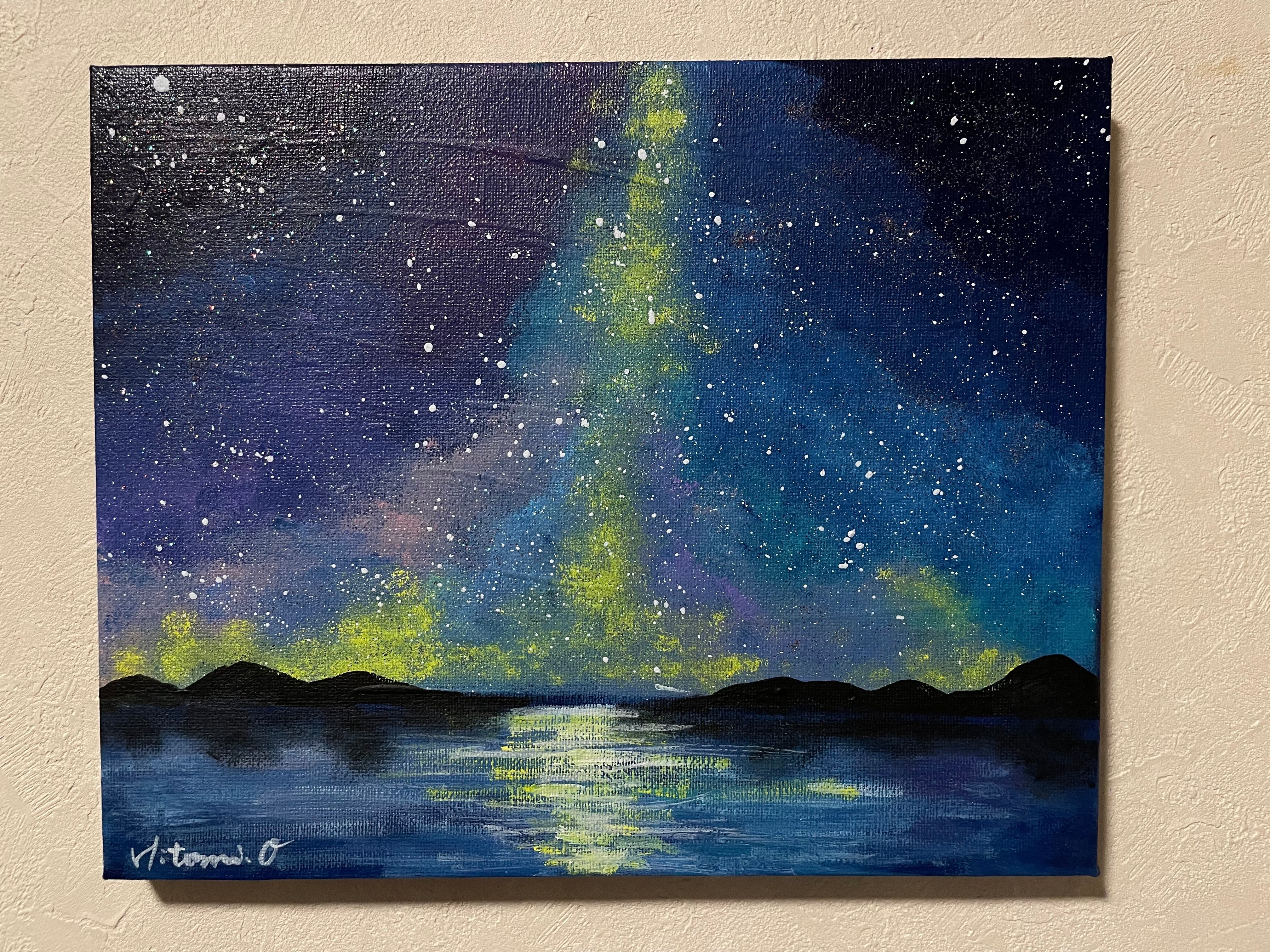 A-196/24】風景画 抽象画 星空 夜空 絵画 キャンバス 真作 インテリア