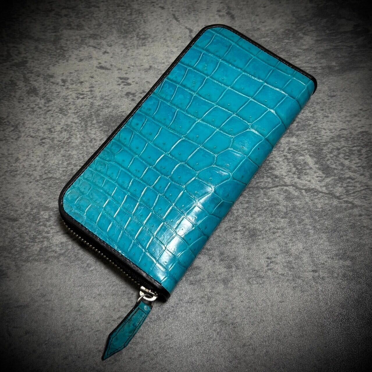 クロコダイル × パイソン メンズ財布 長財布 シャイニング加工 一枚革