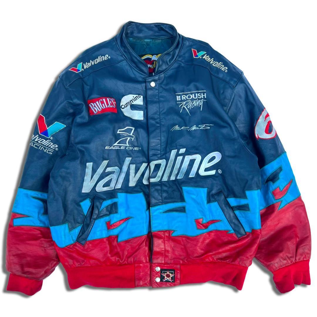 90s USA製 ジェフハミルトン レザー レーシングジャケット XL ワッペン