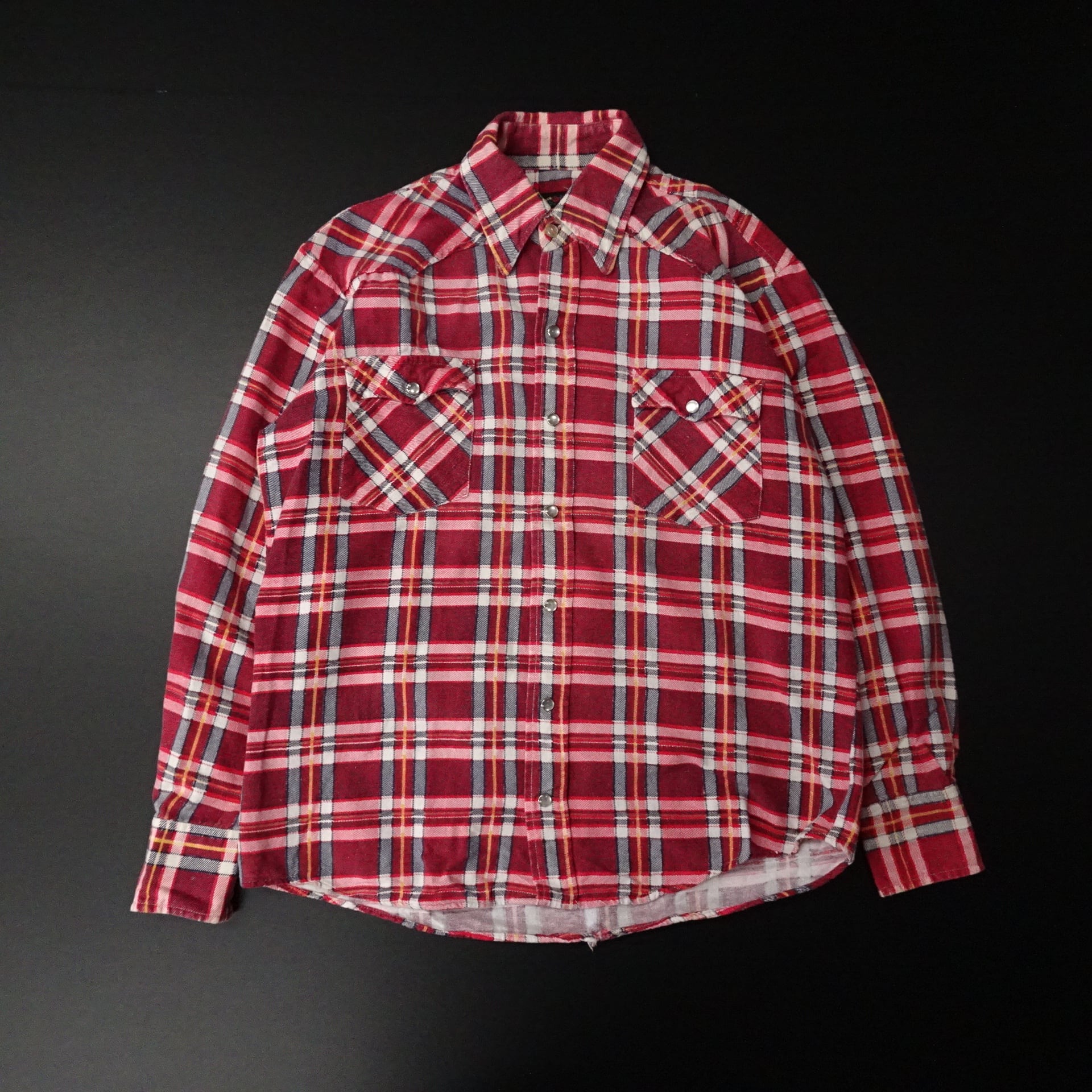 70s- Vintage FRUIT OF THE LOOM 長袖ネルシャツ チェック 黒タグ 70