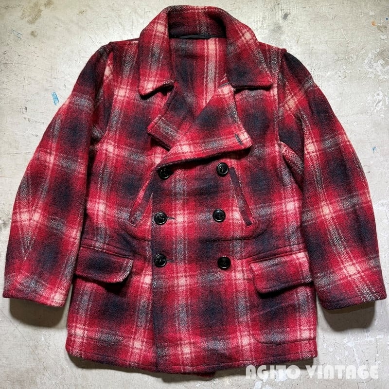 SCHOTT ピーコート USA製 オンブレチェック キルティング S 赤 黒