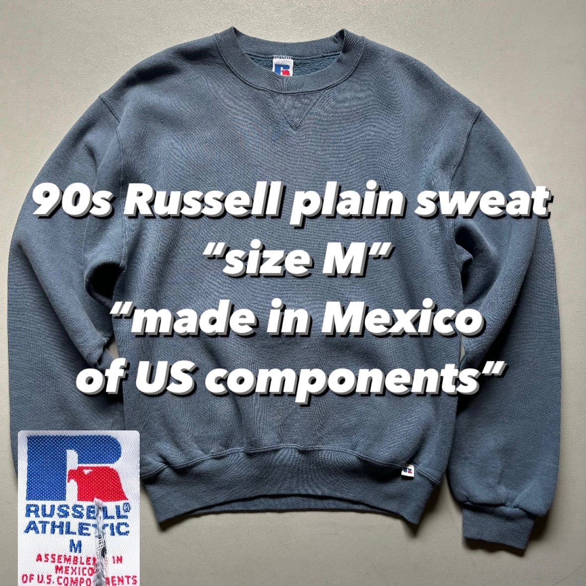 90s Russell plain sweat “size M” “made in Mexico of US components
