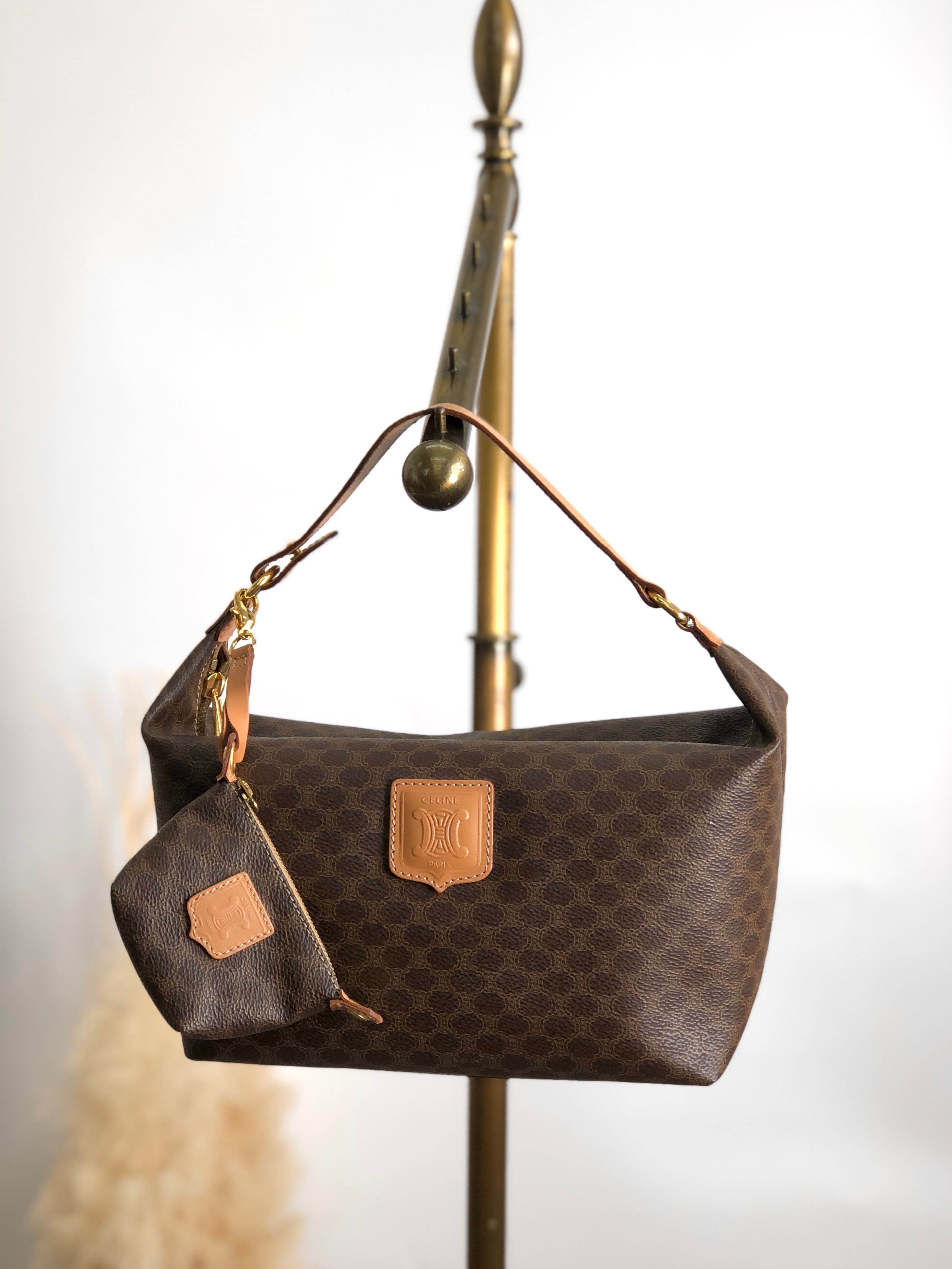 CELINE セリーヌ マカダム ハンドバッグ ブラウン ロゴ PVCレザー