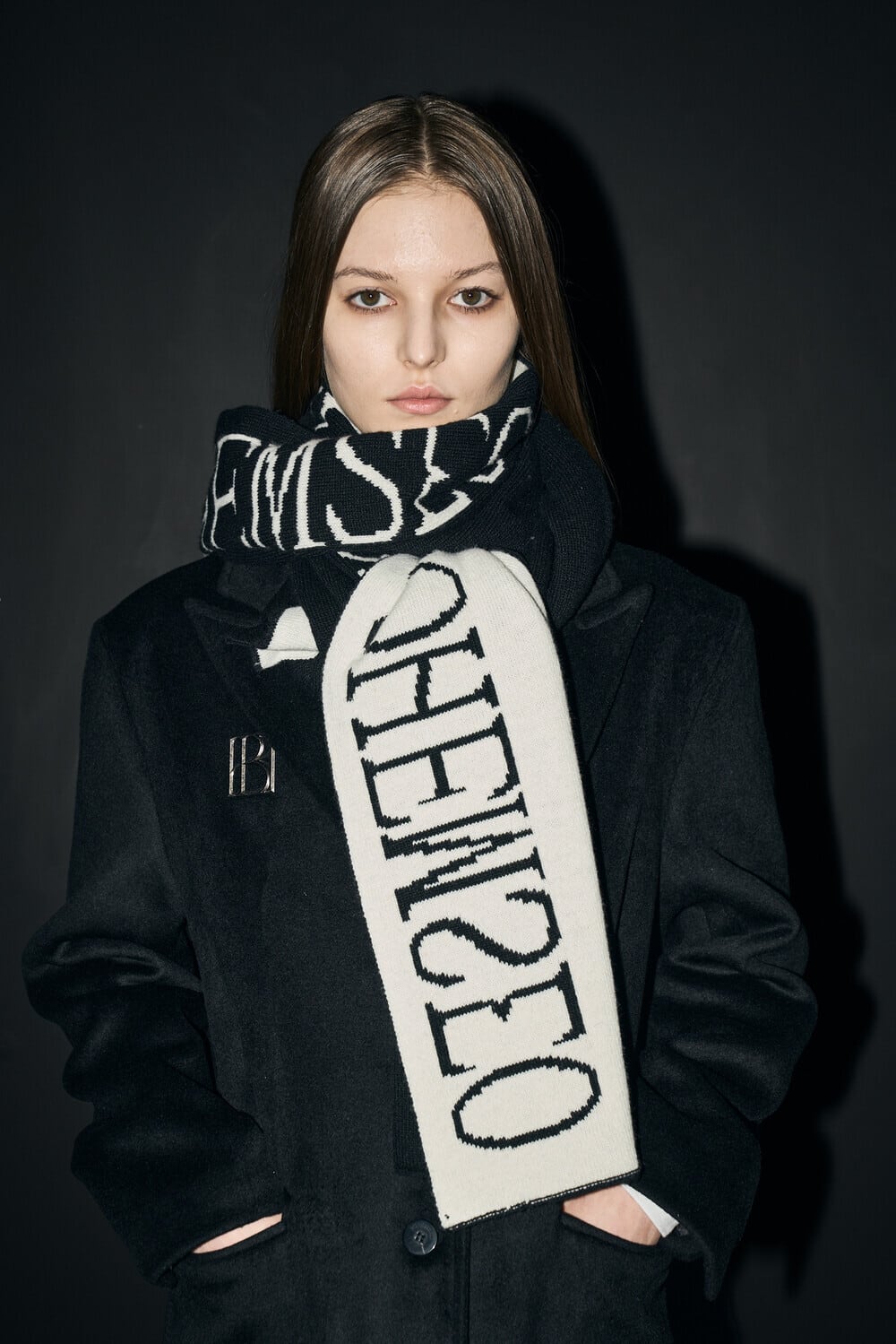 BOHEMIAN SEOUL] JACQUARD KNIT MUFFLER BLACK&IVORY 正規品 韓国