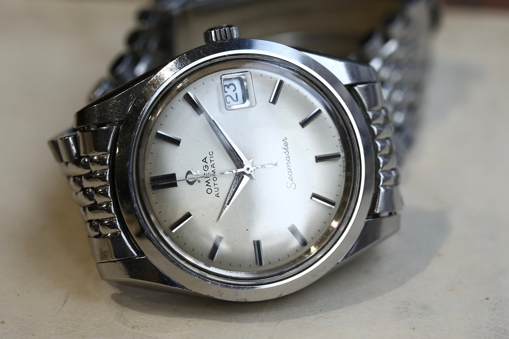 OMEGA】 1969年製 オメガ シーマスタ デイト 純正 7連ライスジュビリー