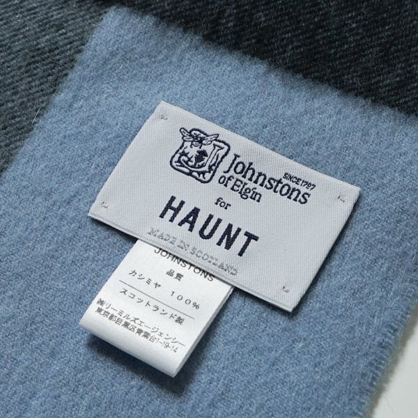 HAUNT 別注 ジョンストンズ カシミヤ大判ストール ブルー ブラック