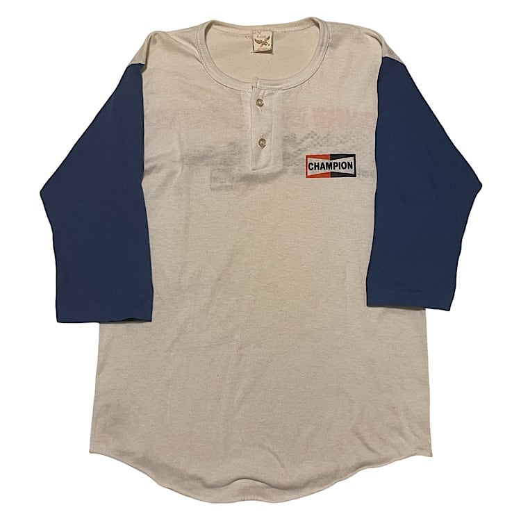 80s チャンピオンスパークプラグ Tシャツ 切替ラグラン ヘンリーネック