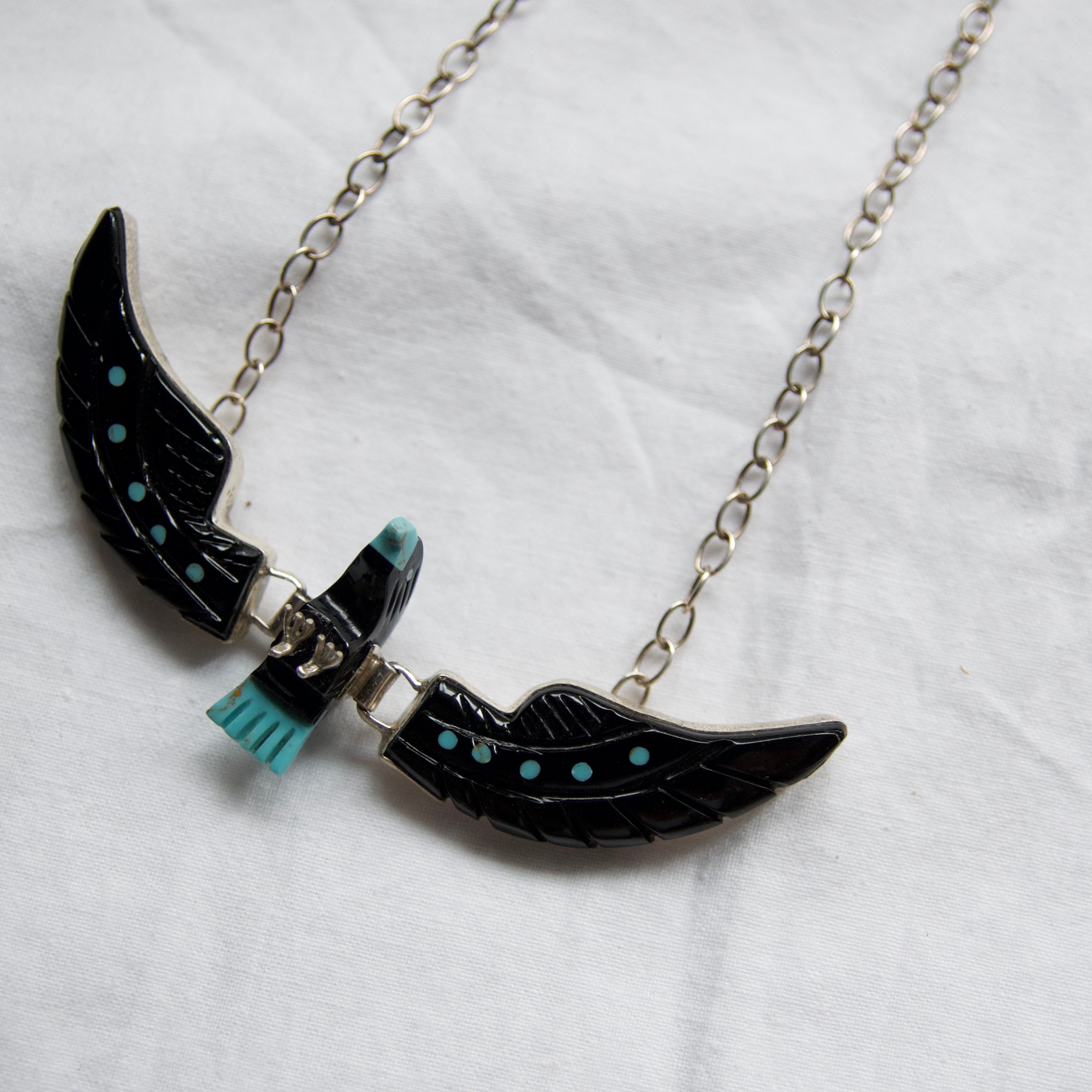Indian Jewelry】Navajo Ben Living Stone Thunderbird Pendant