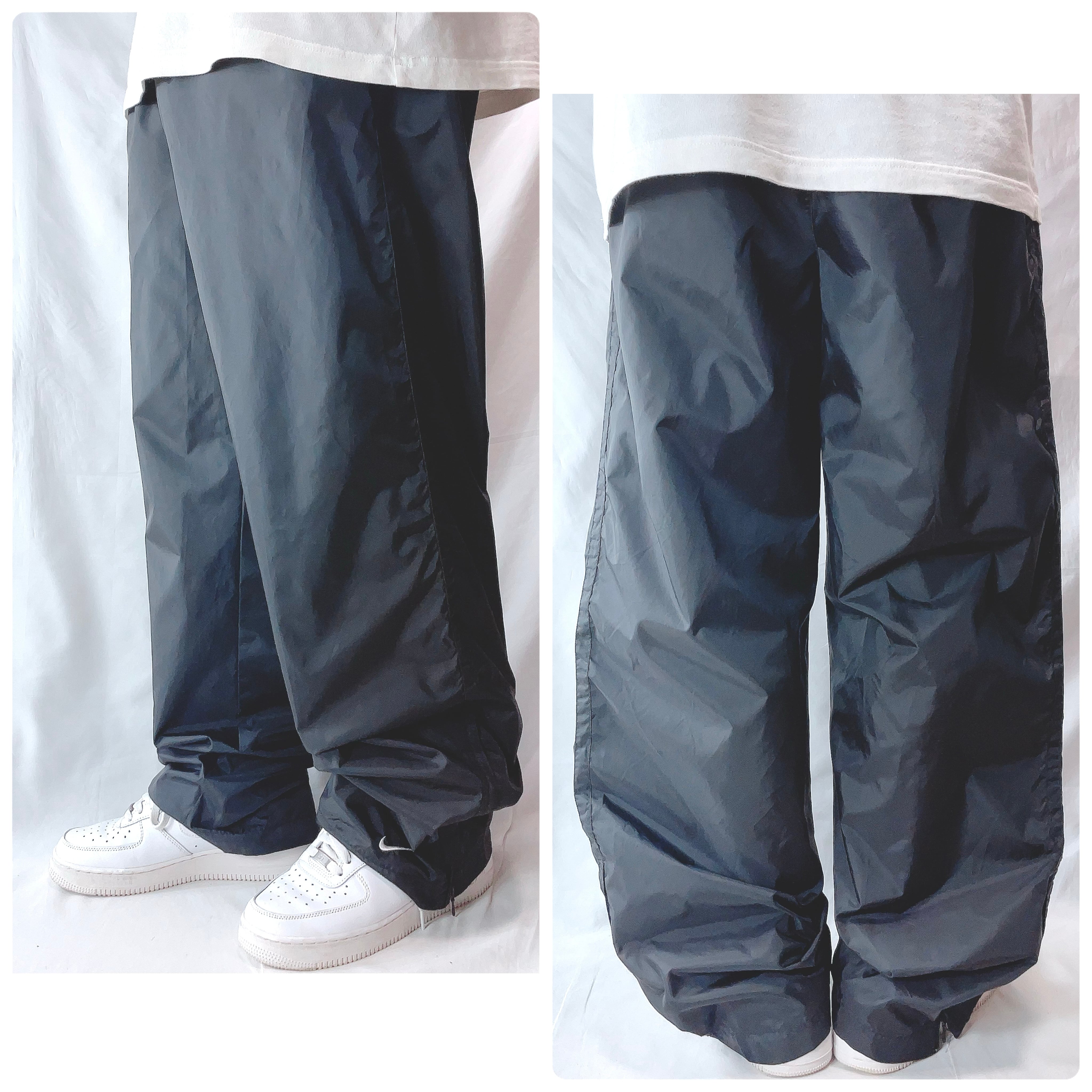 00s NIKE ナイキ ナイロンパンツ 人気デザイン 裾ロゴ 黒 メンズ M