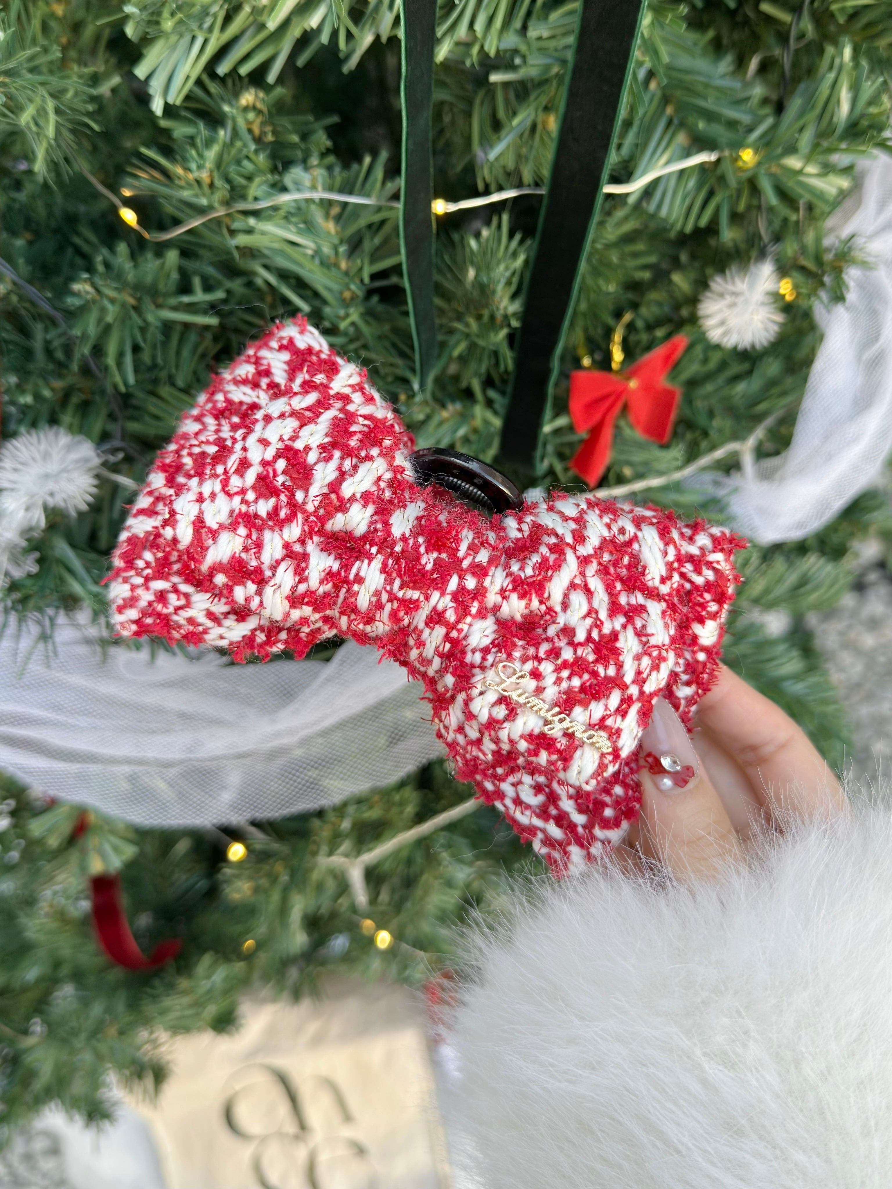 Lumignon original ♥ holiday tweed ribbon hair clip【レッド