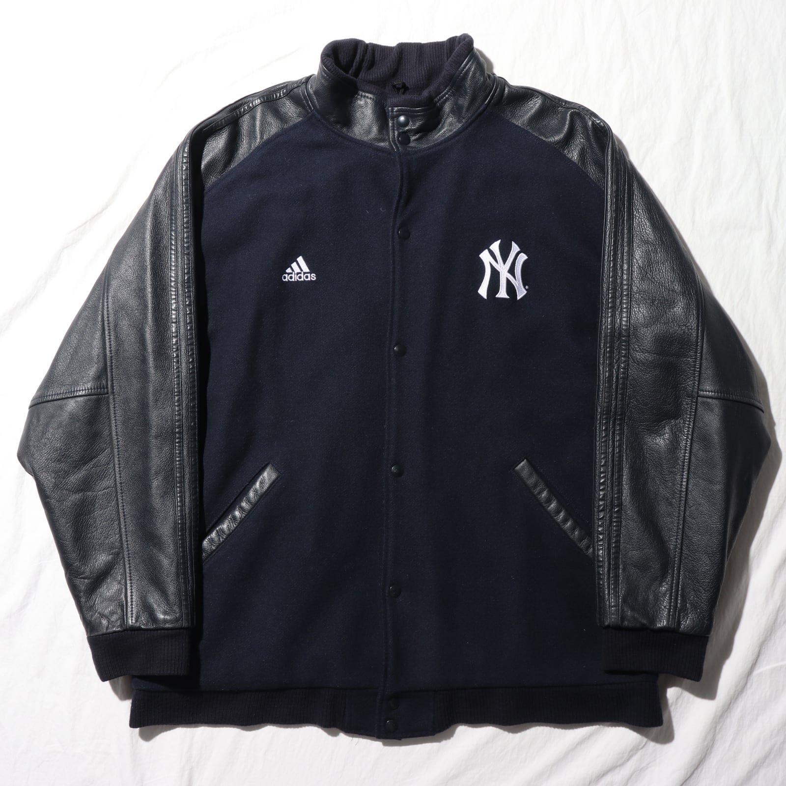 極美品 2XL adidas Yankees レザー スタジャン ジャケット ヤンキース