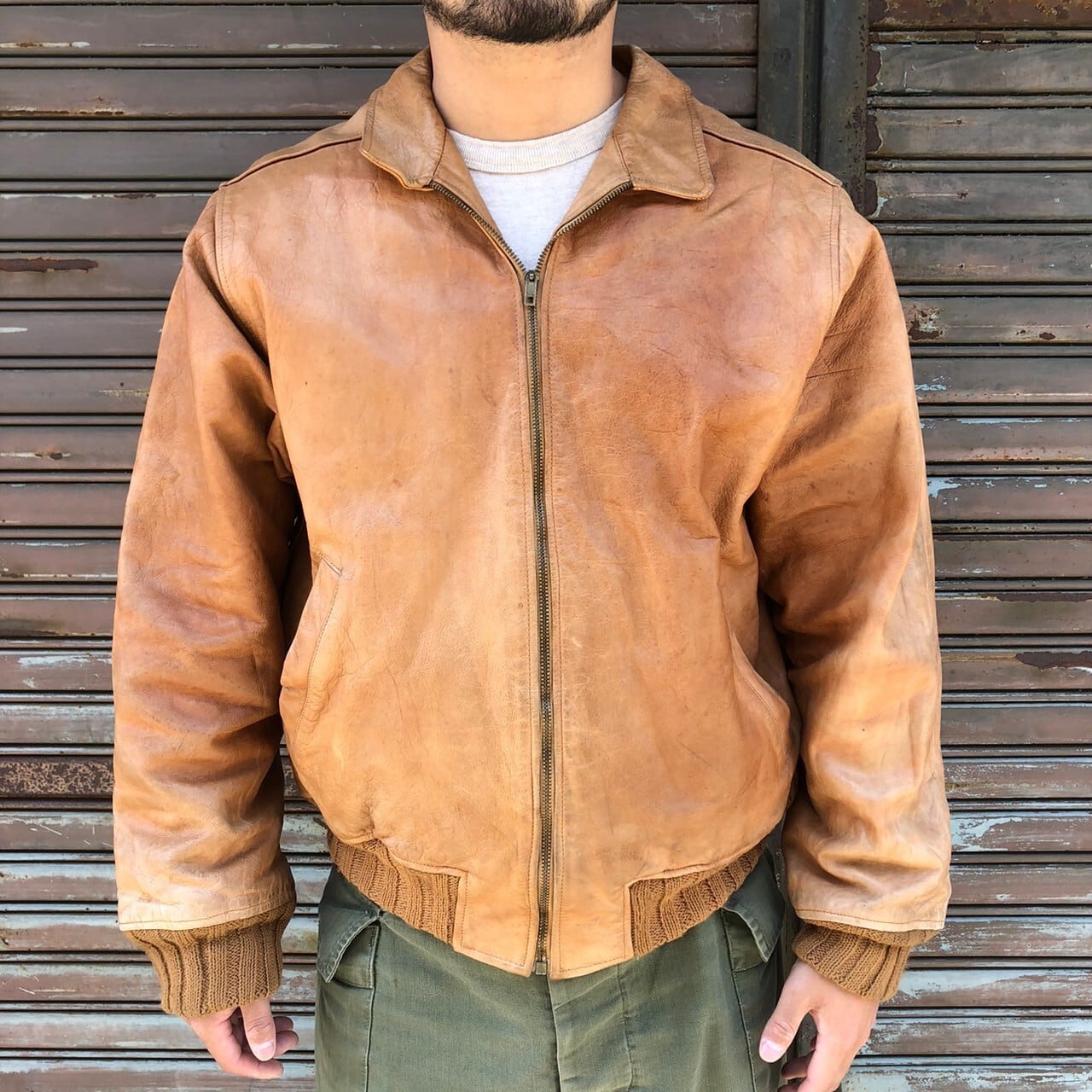 80s イタリア製 ユーロヴィンテージ レザー フライトジャケット MA-1