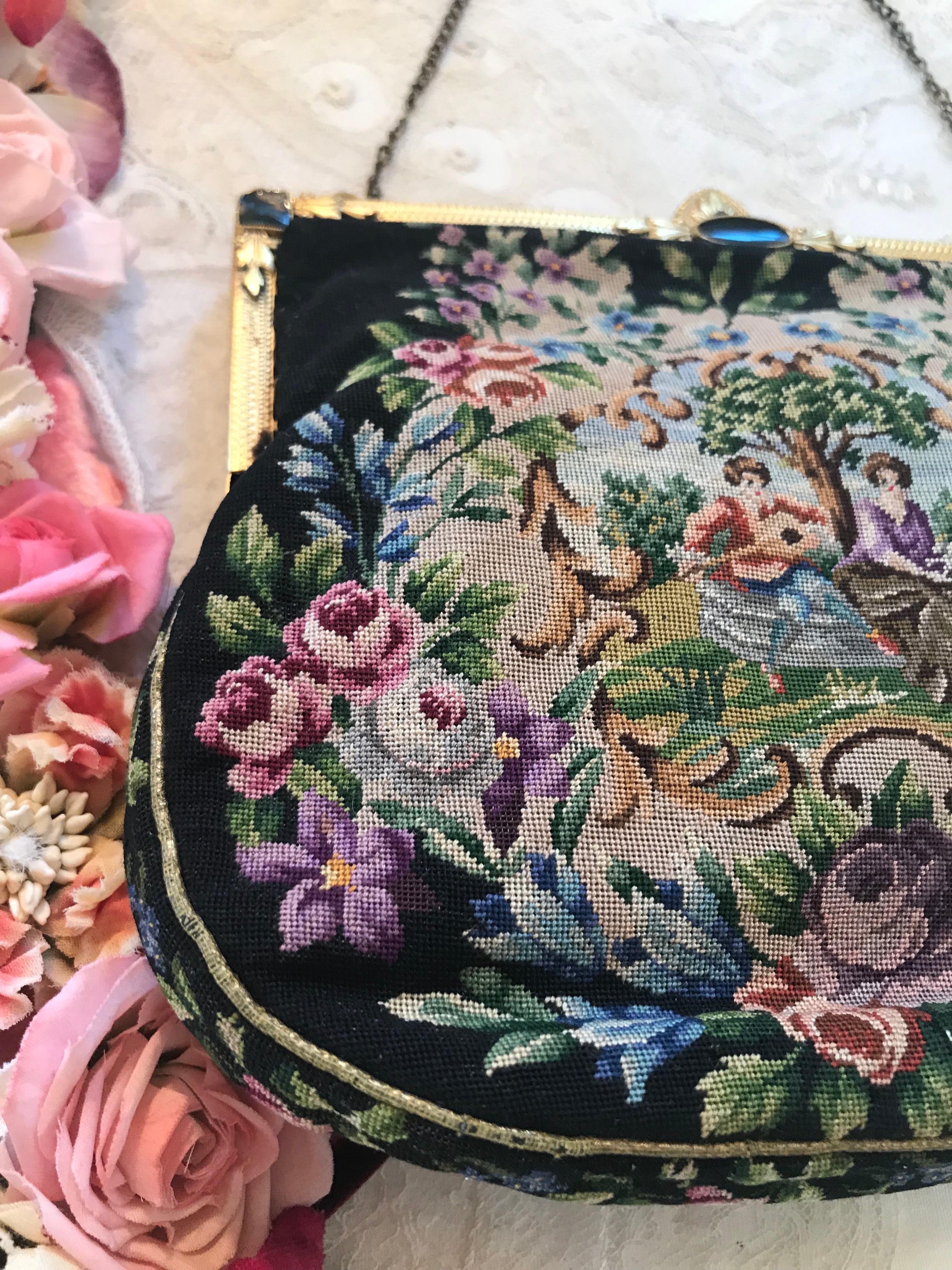 ゴブラン織り プチポワン 薔薇と風景のバッグ | AntiqueRose
