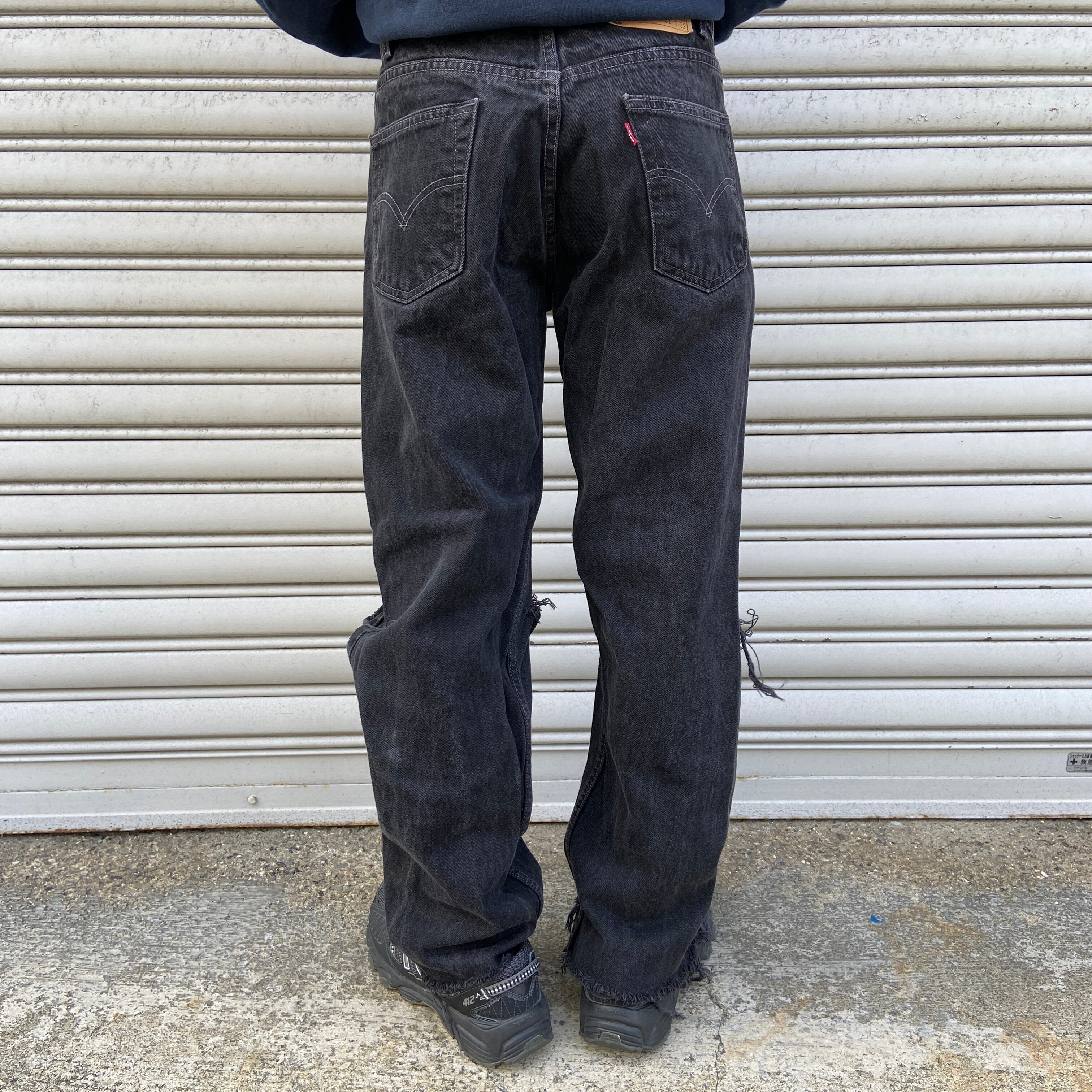 Levi's 505 ブラックダメージデニムパンツ グランジ☆黒 W31L32 | 古着