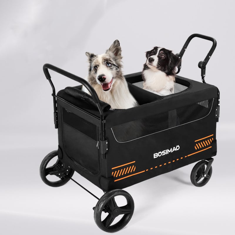 ペットカート大型犬 多頭用4輪 耐荷重80kg 折りたたみ 自立 コンパクト