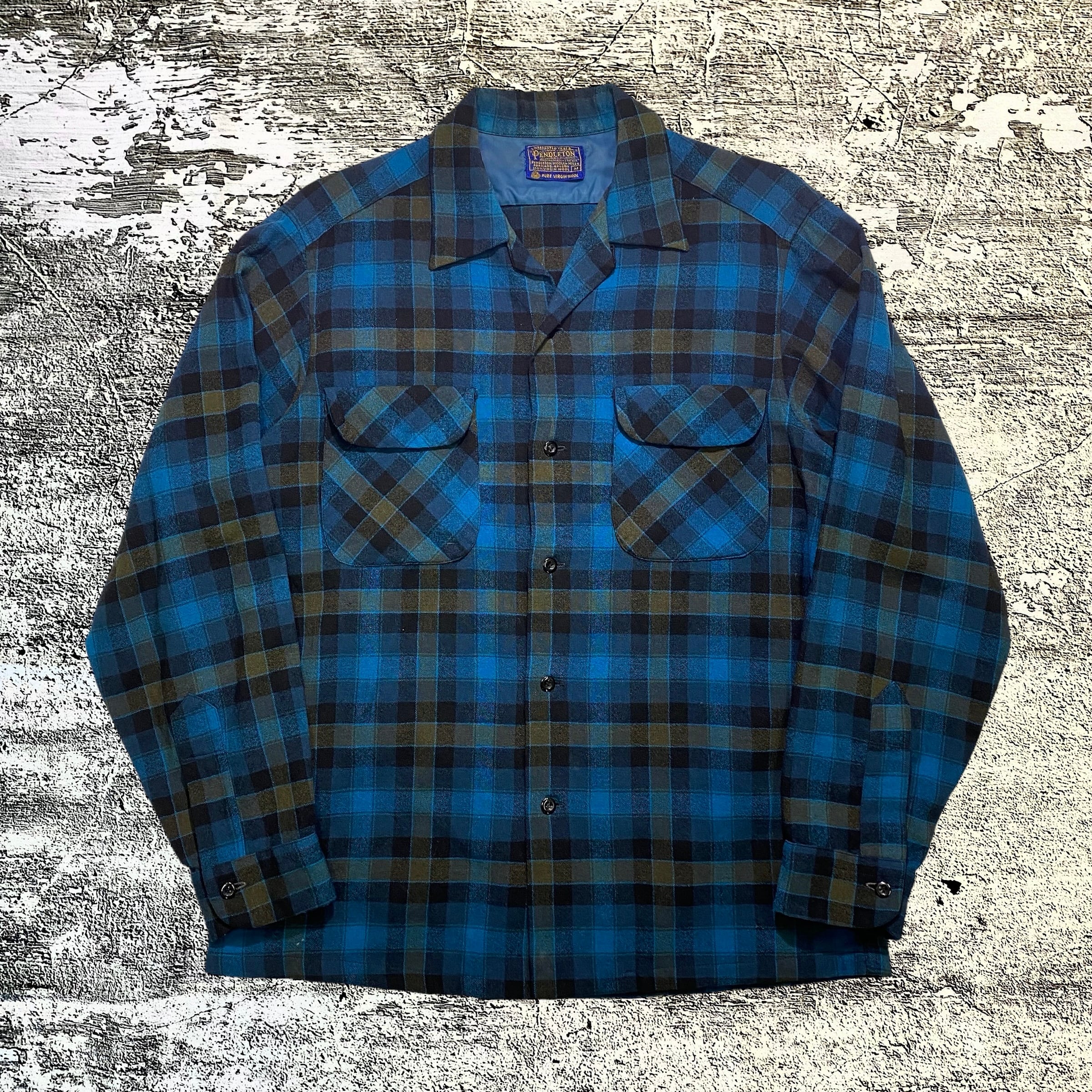 60s PENDLETON ウール チェック 開襟シャツ ボードシャツ オープン