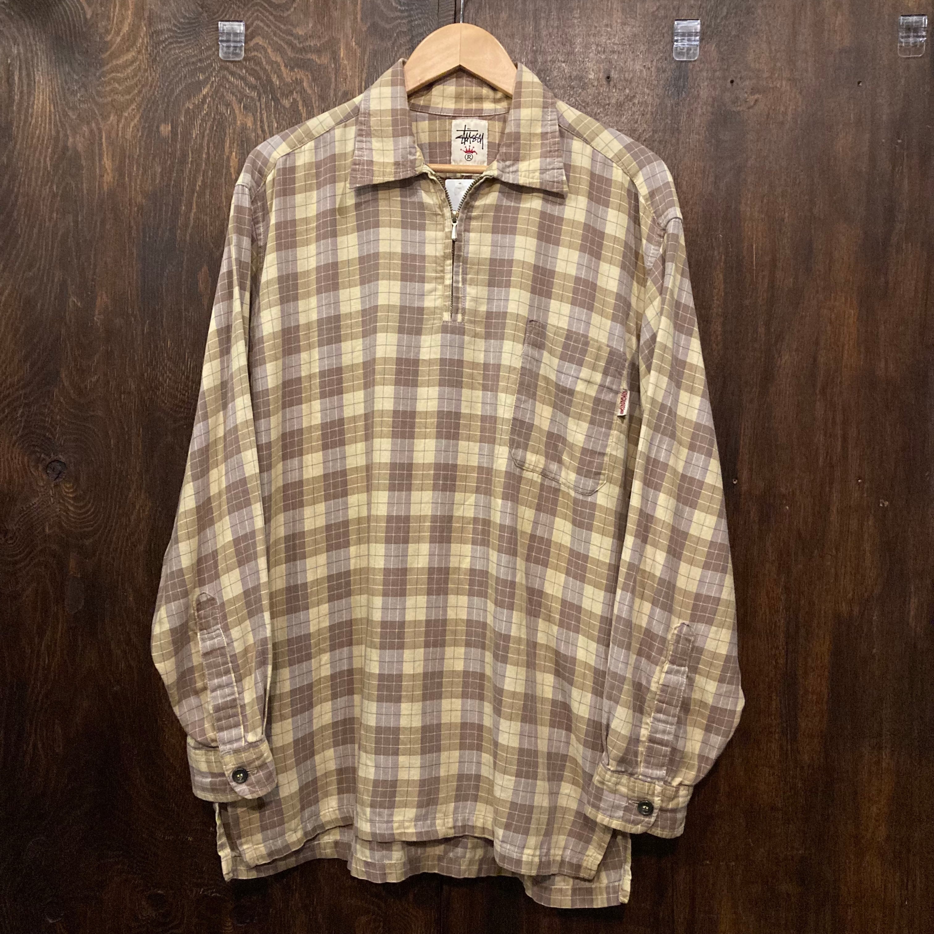 stussy 90s 白タグ 長袖 チェックシャツ USA オールドステューシー M
