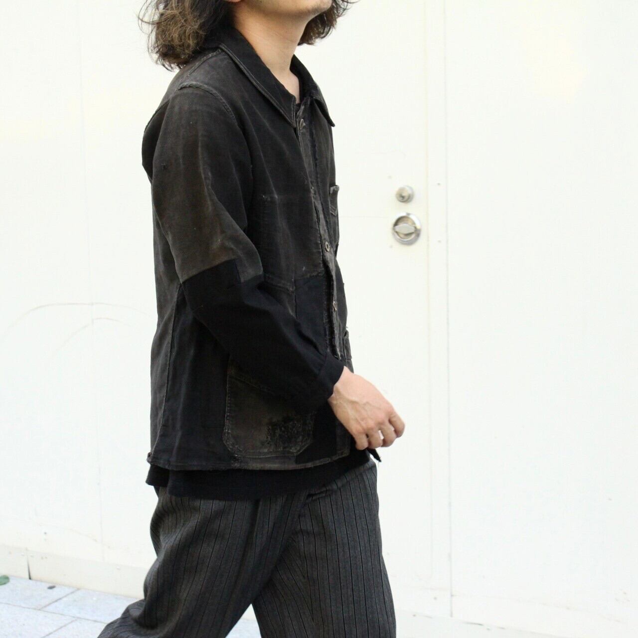 30s LE MONT ST MICHEL Black Moleskin French Work Jacket | VOLAR