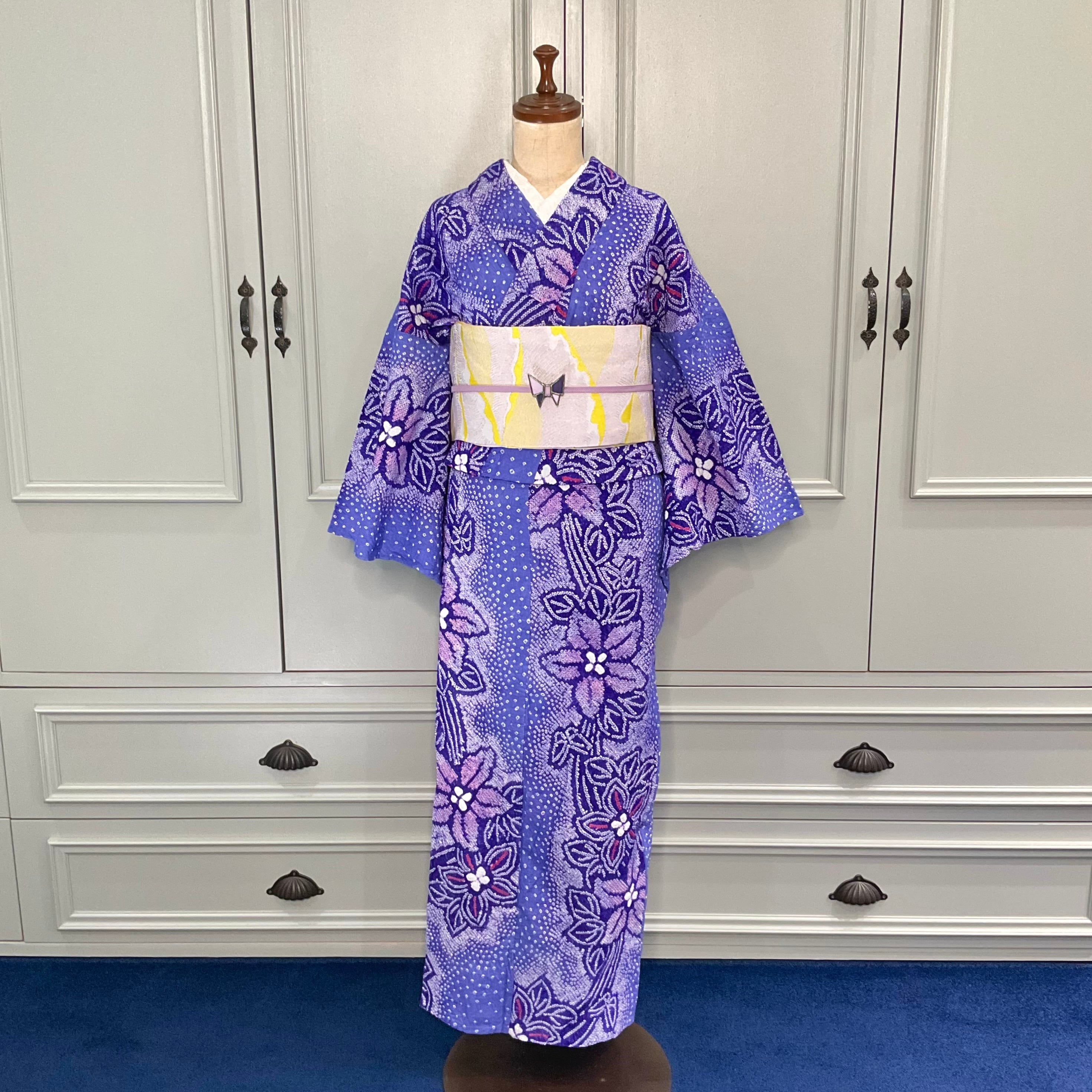 星空の花＊有松鳴海絞り浴衣 紫 パープル 青 ブルー A747 | kimono tento