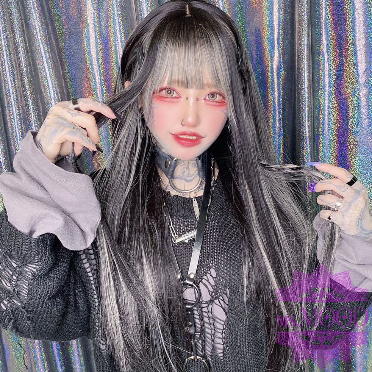 ブラック×シルバーグレー ストレートロングウィッグ | ウィッグ