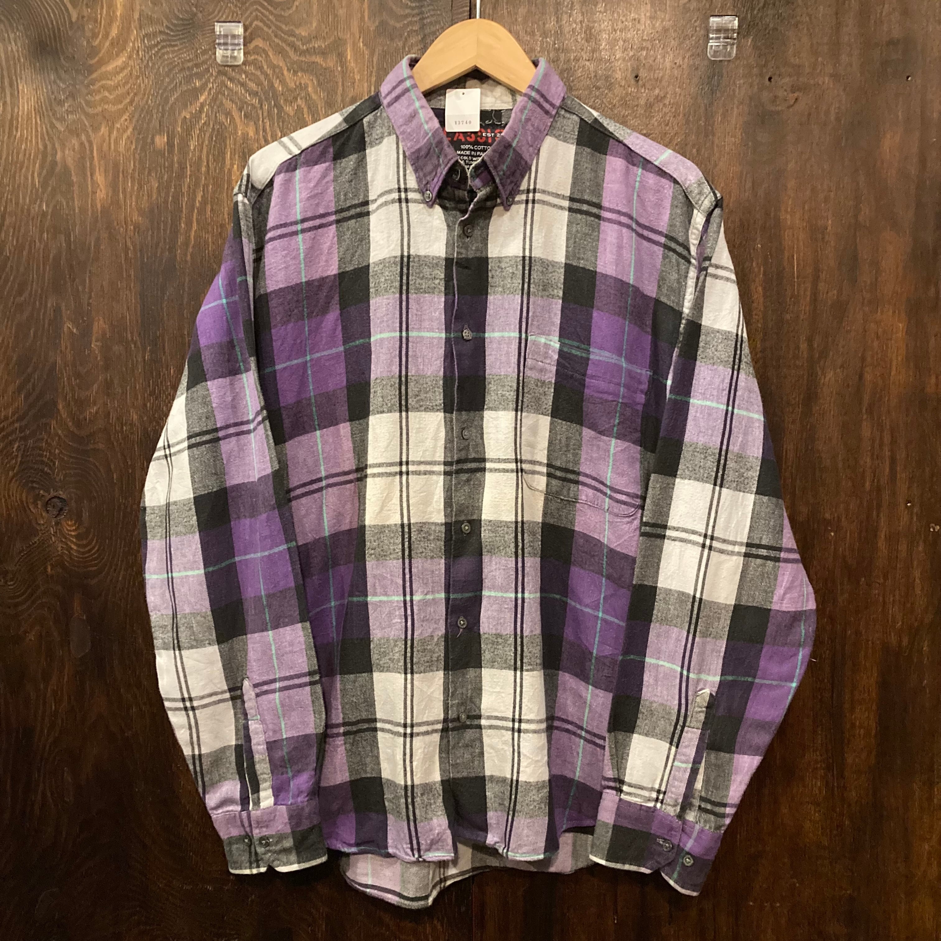 アメリカ古着 ネルシャツ 紫×黒 Lサイズ チェックシャツ 長袖シャツ