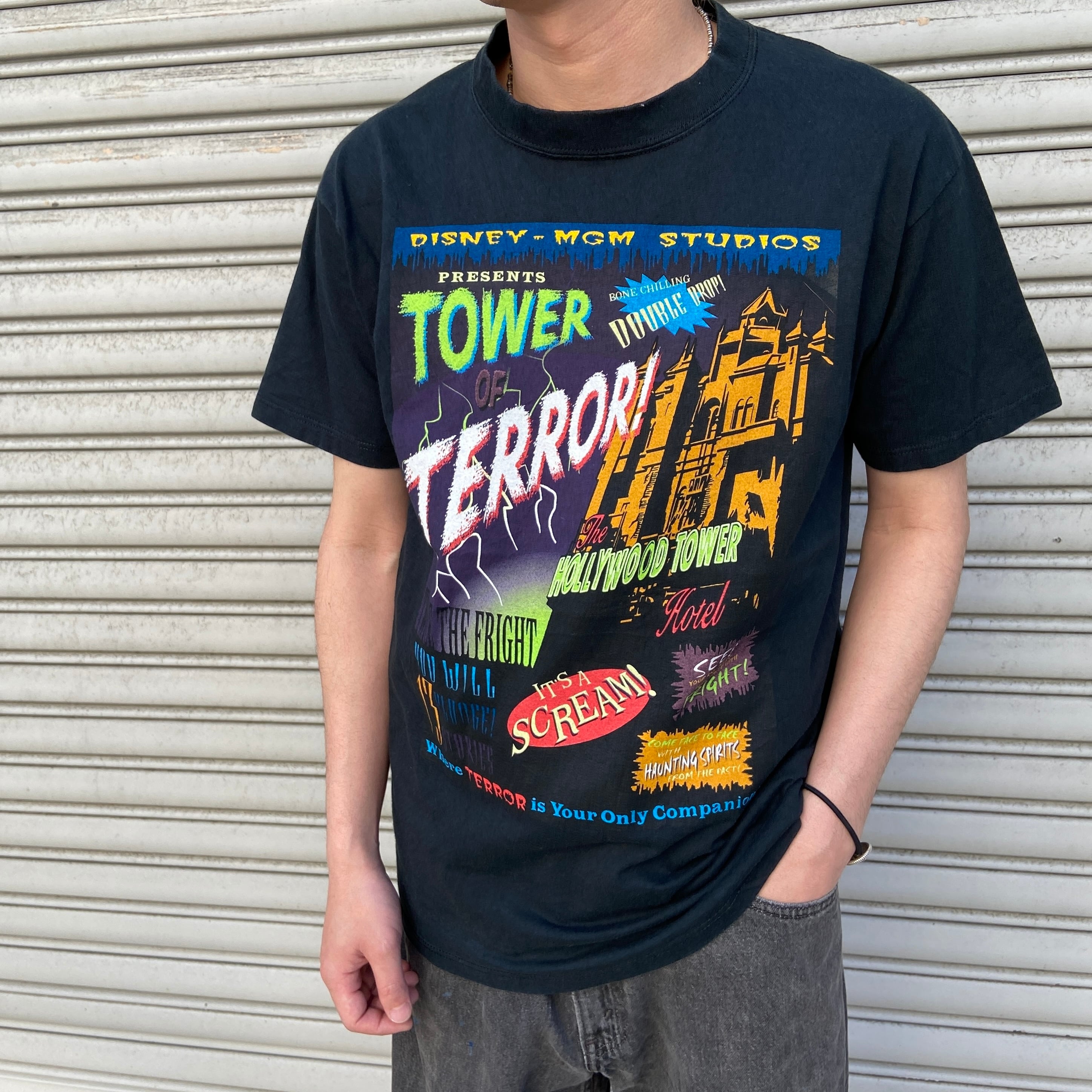 90s Disney タワーオブテラー プリントt ディズニー 黒 M相当 | 古着屋 Uan