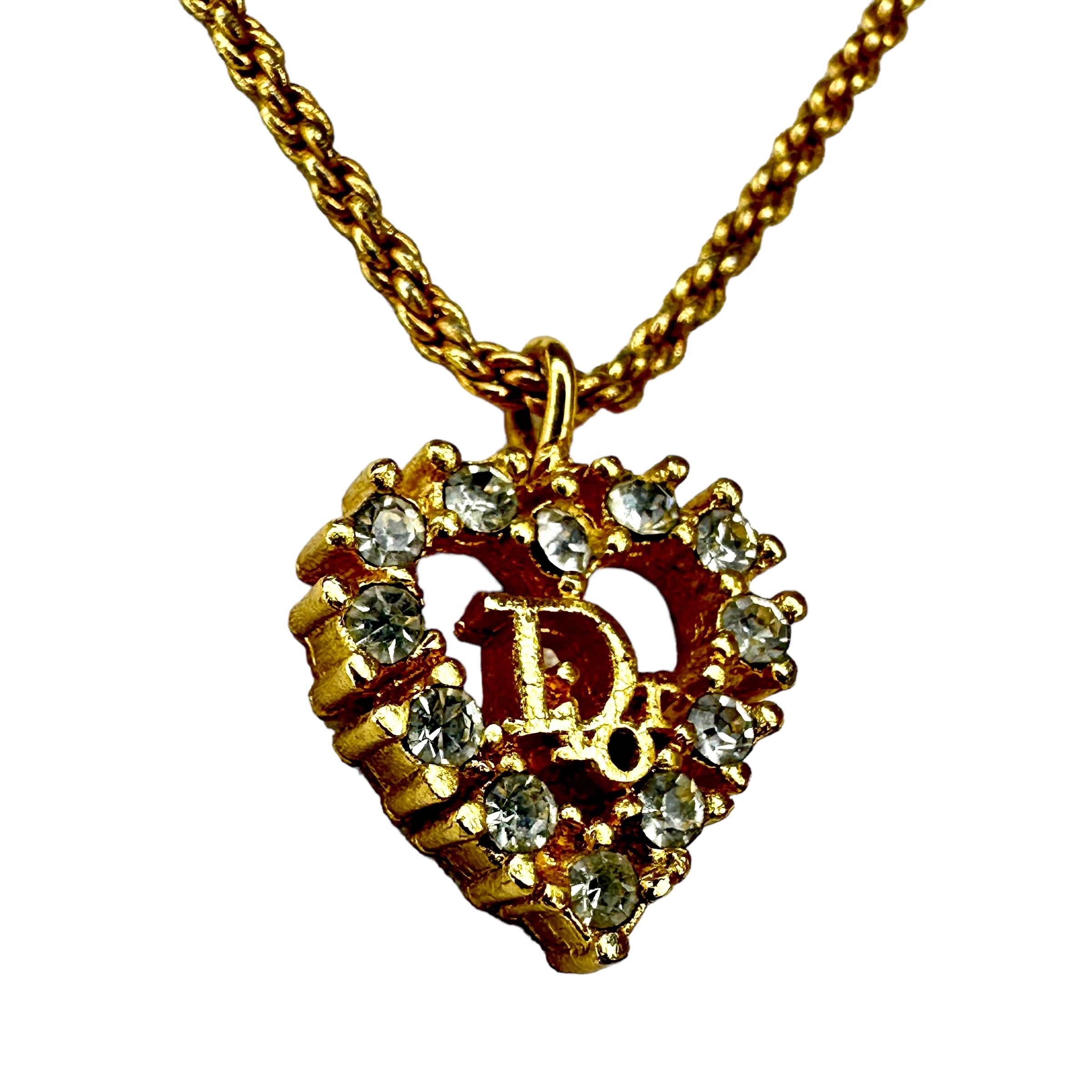 Christian Dior ディオール ラインストーン ハートネックレス ゴールド