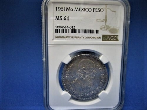 メキシコ 1961年 ホセ・マリア・モレーロス 1ペソ銀貨【NGC MS64