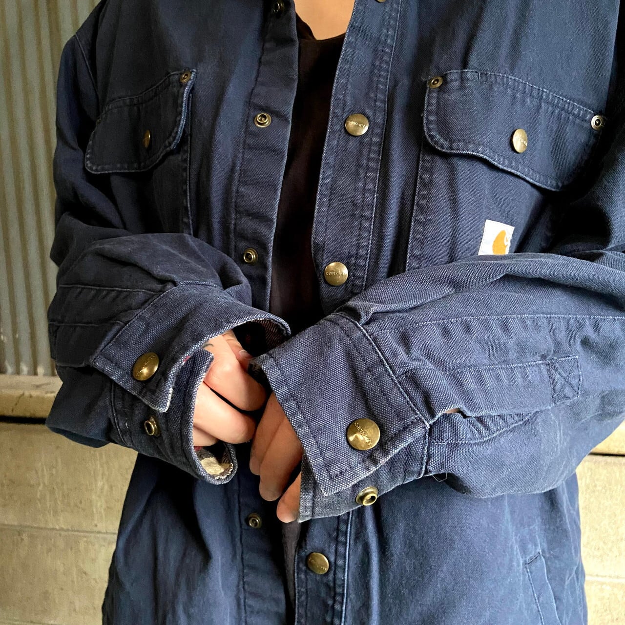 カーハート ダック地 ワークシャツジャケット メンズL相当 古着 ハンド