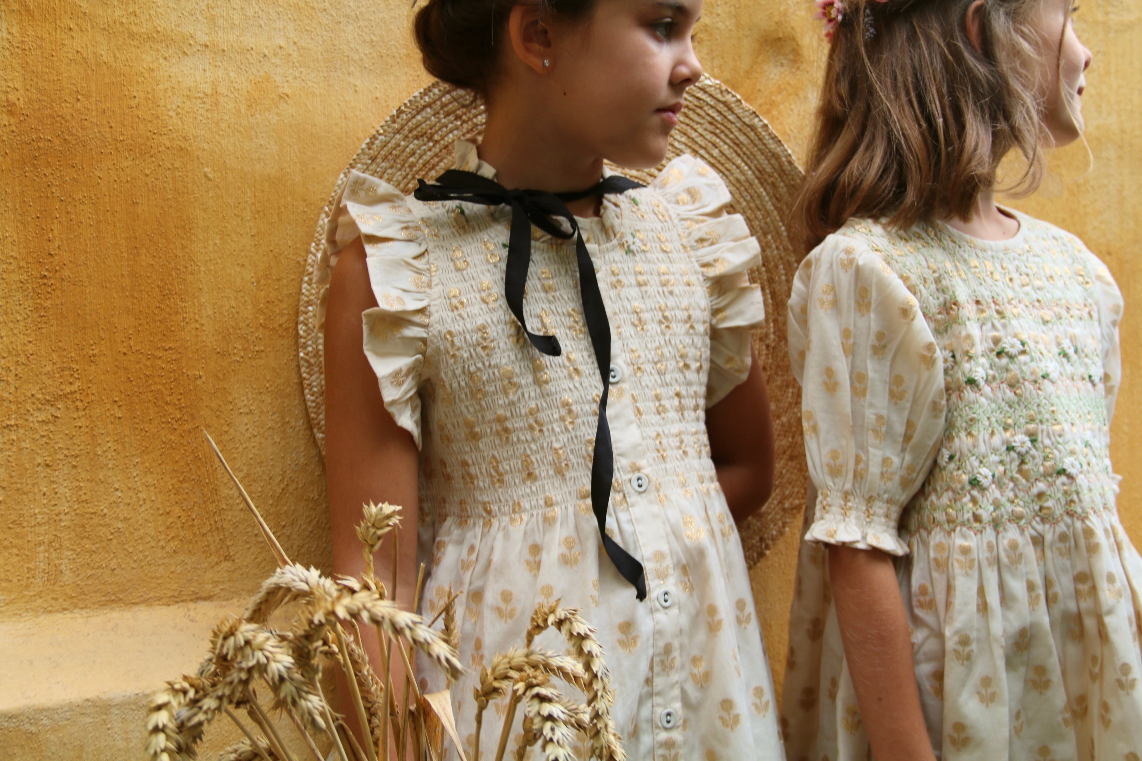 Ibiza Dress Flowers lurex ecru Chanderi 4y,6y / Bonjour Diary